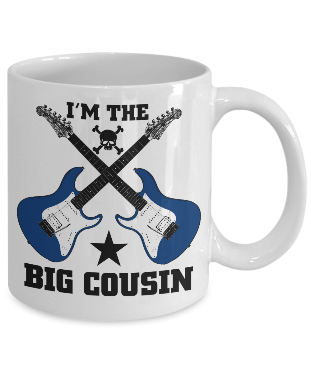 I Am Playing Guitar Gift Coffee Mug,I Am The Big Cousin-White Porcelain Coffee Mug 11 oz For Brother,Cousin,Sister,Music,Guitar Player