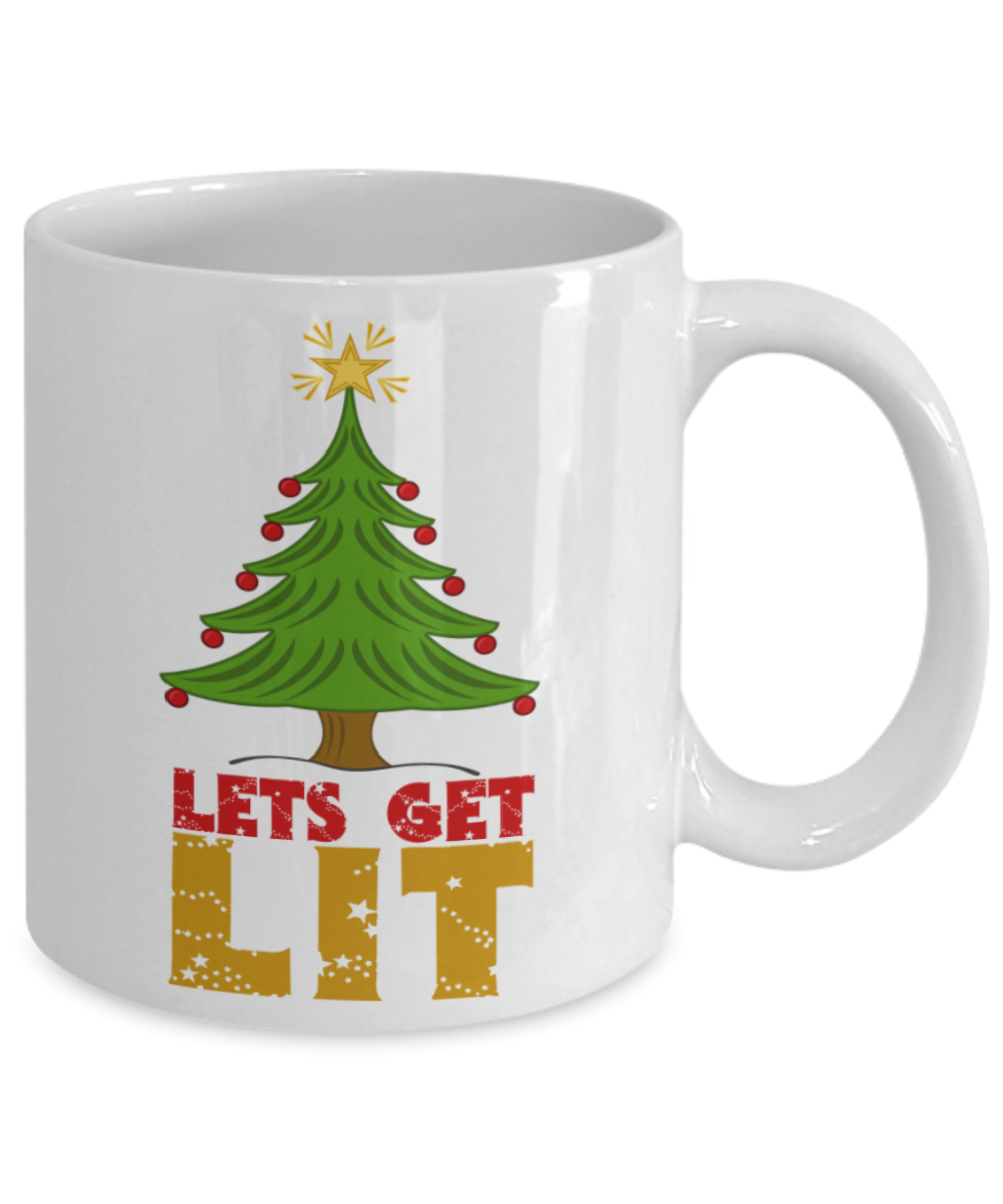 Christmas gift ideas, Let's get Lit - Funny White Porcelain Coffee Mug Cute Ceramic Cup 11 oz