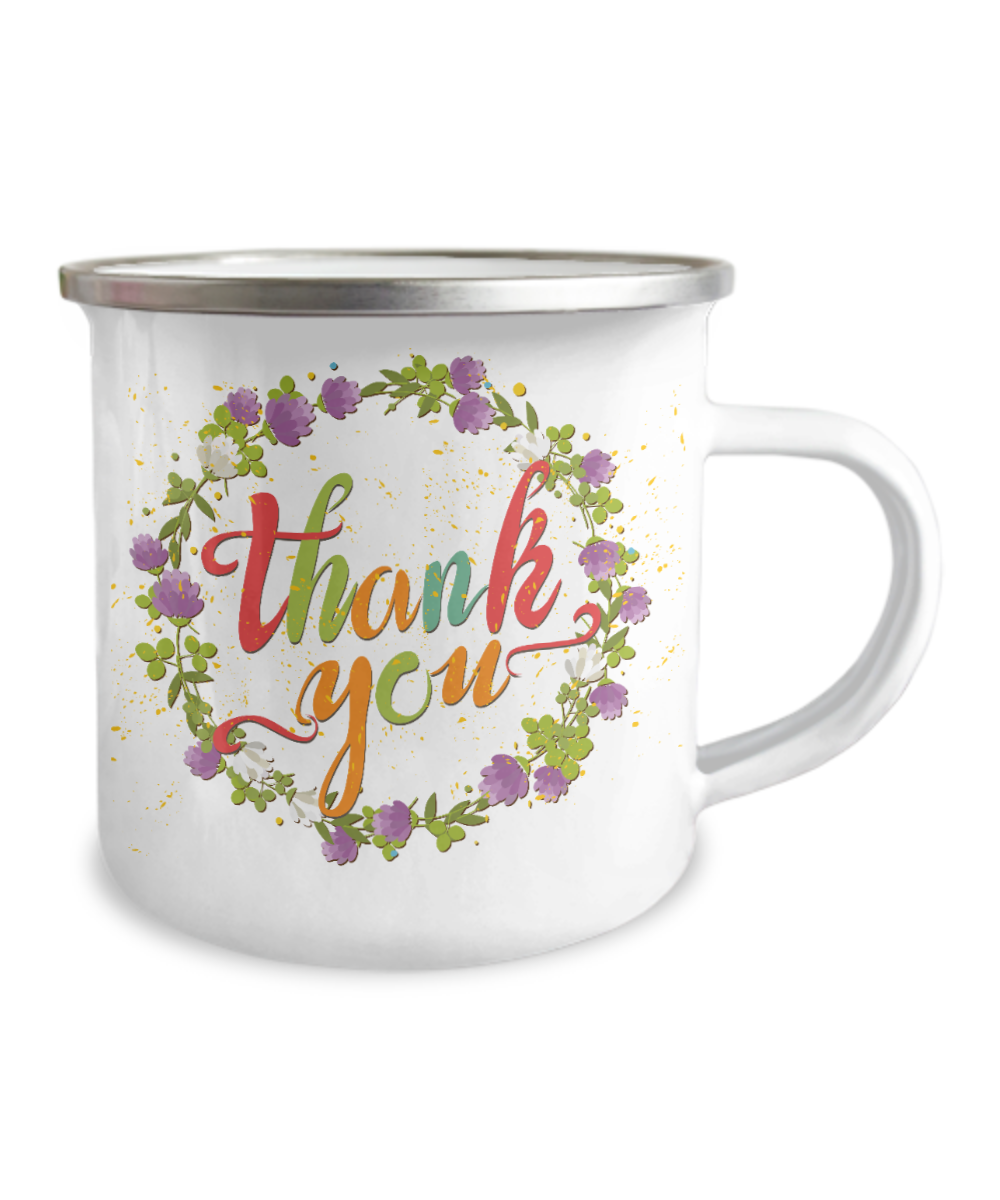 Thank you coffee mugs - Funny Coffee mugs tea cup - Premium 12 Oz Stainless Steel Enamel Finish White Camper Coffee Mug