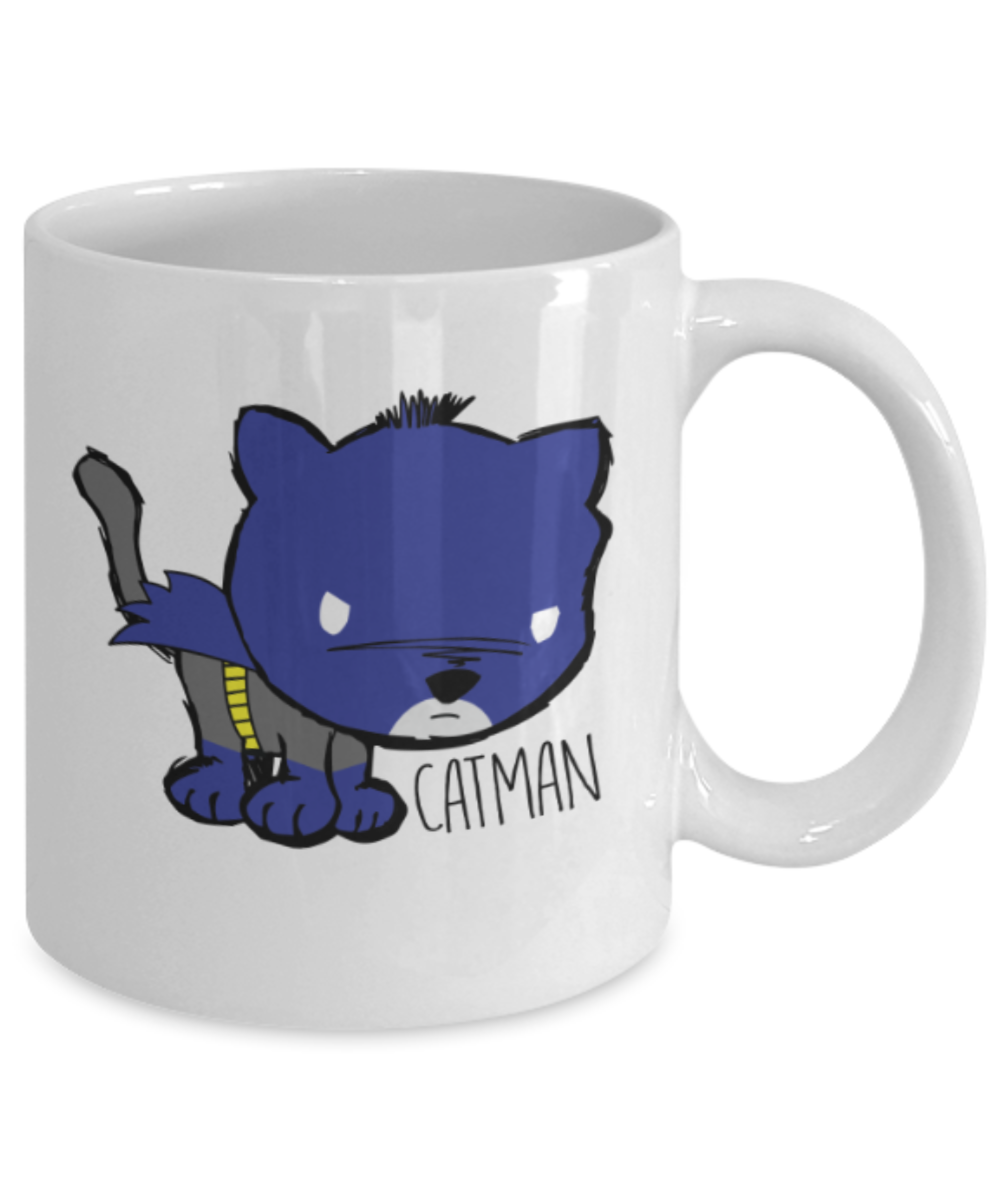Gift gor cat lovers , Catman - White Coffee Mug Porcelain Tea Cup 11 oz - Great Gift