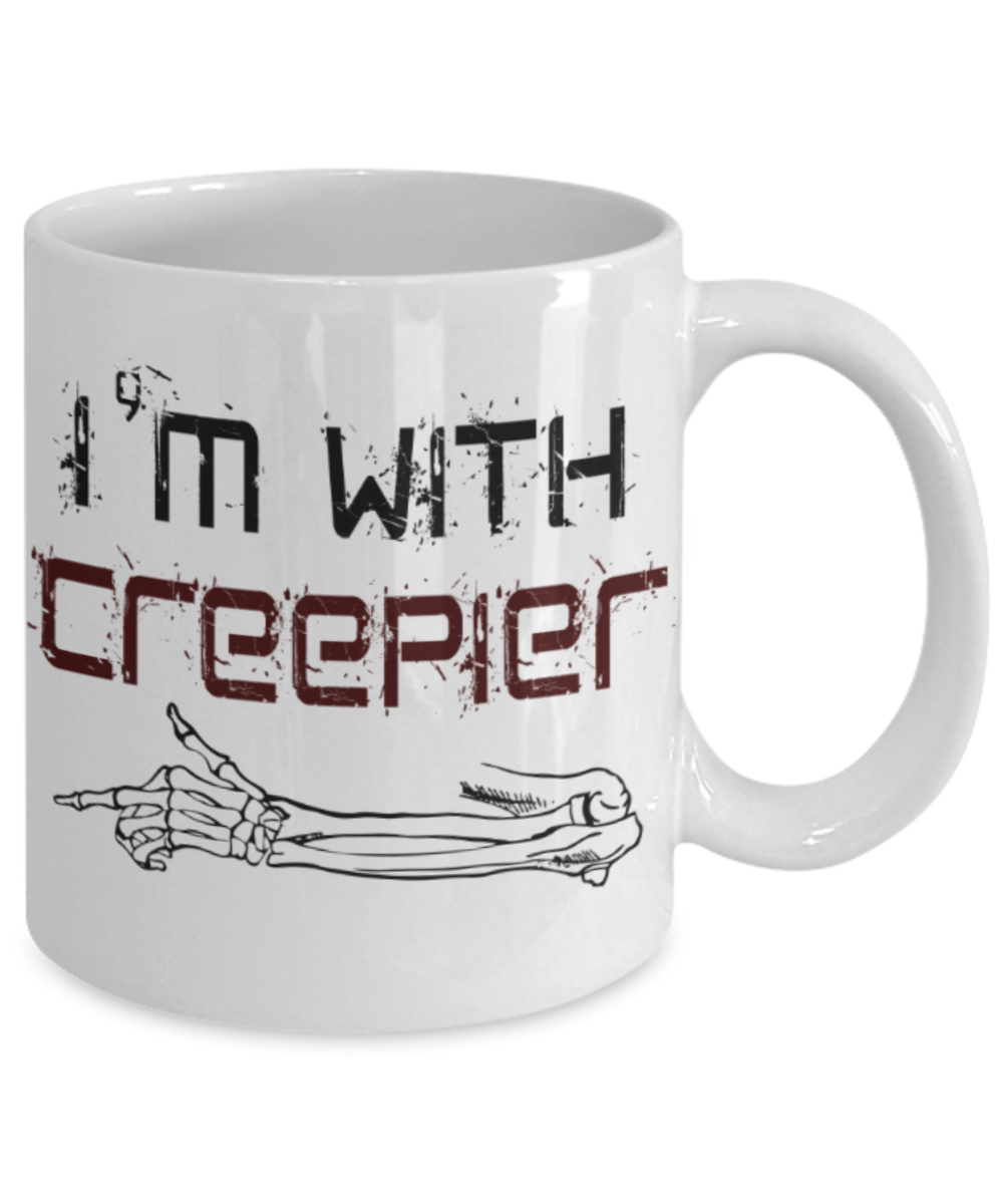 Midnight mug rogue - I'm with creepier hand - White Porcelain Coffee Mug Cute Ceramic Cup 11 oz