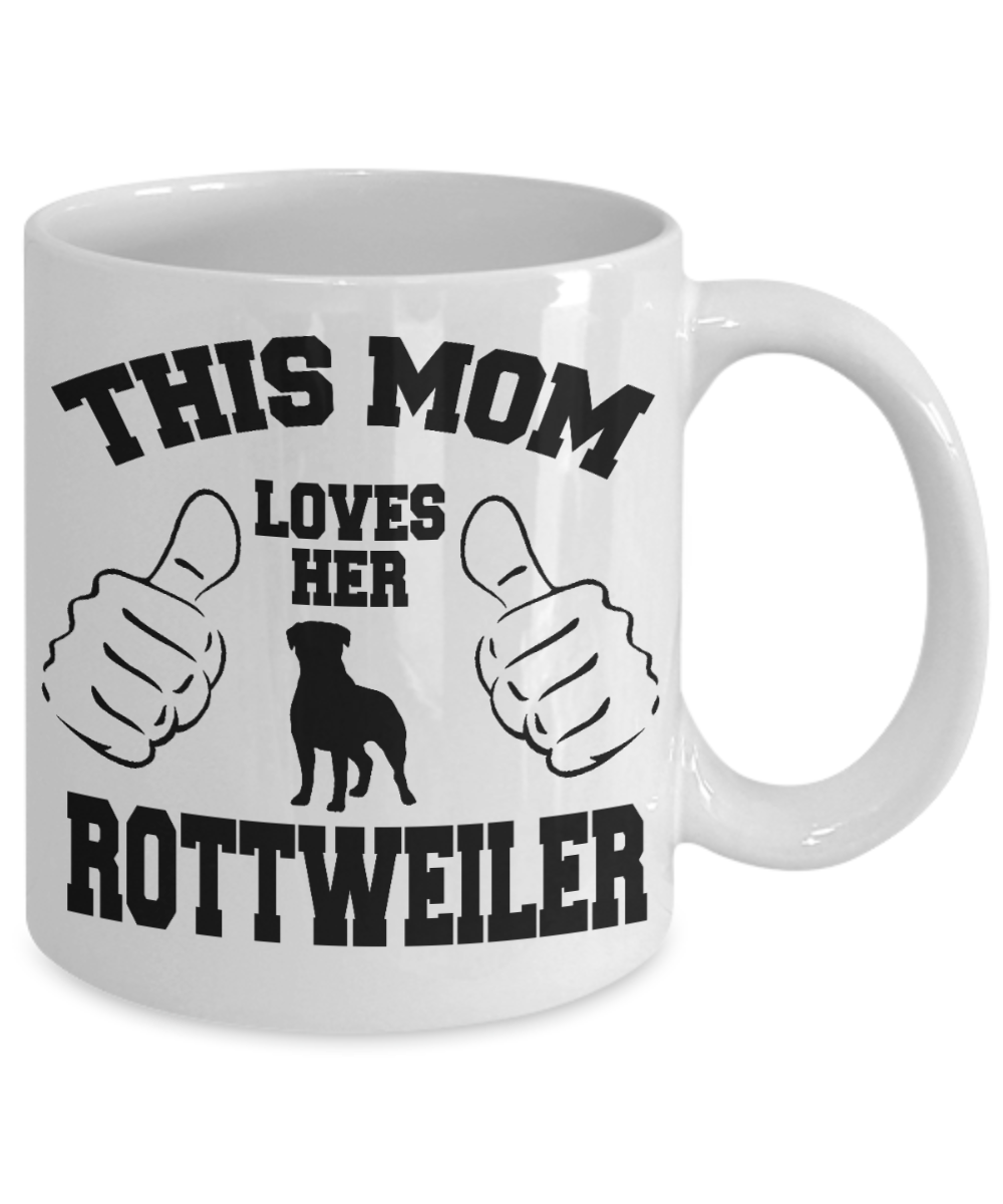 Dog Mom Gift Custom Coffee mug,This Mom Loves Her Rottweiler-White Porcelain Coffee Mug 11 oz