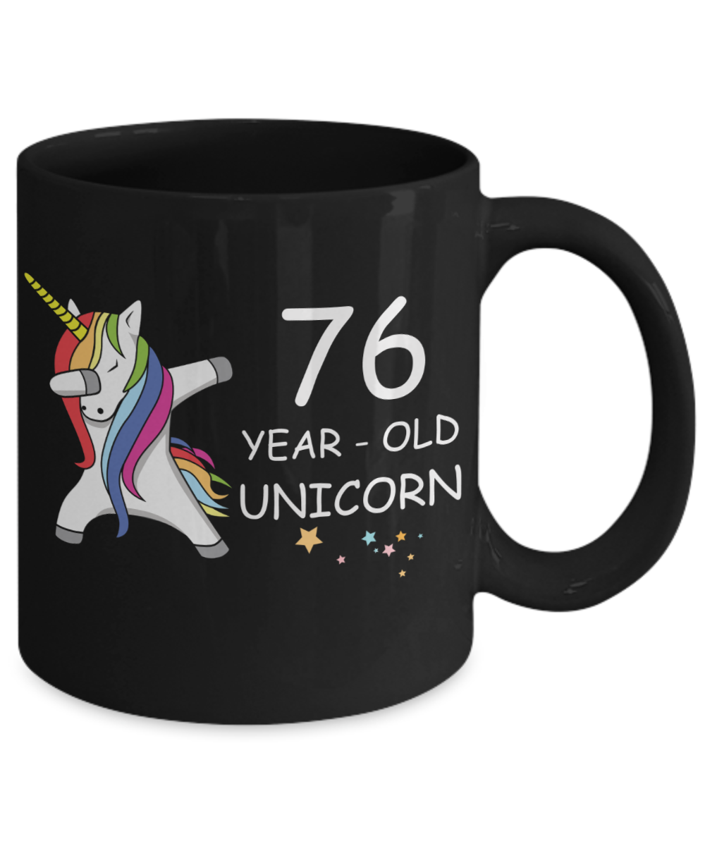 76th Birthday Gift for Women - 76 Year Old Unicorn Dabbing Mug - Funny Black Porcelain Coffee 11 oz for Grandma, Mom, Sister, Best Friend, Women, Her - Legends are Born In 1944