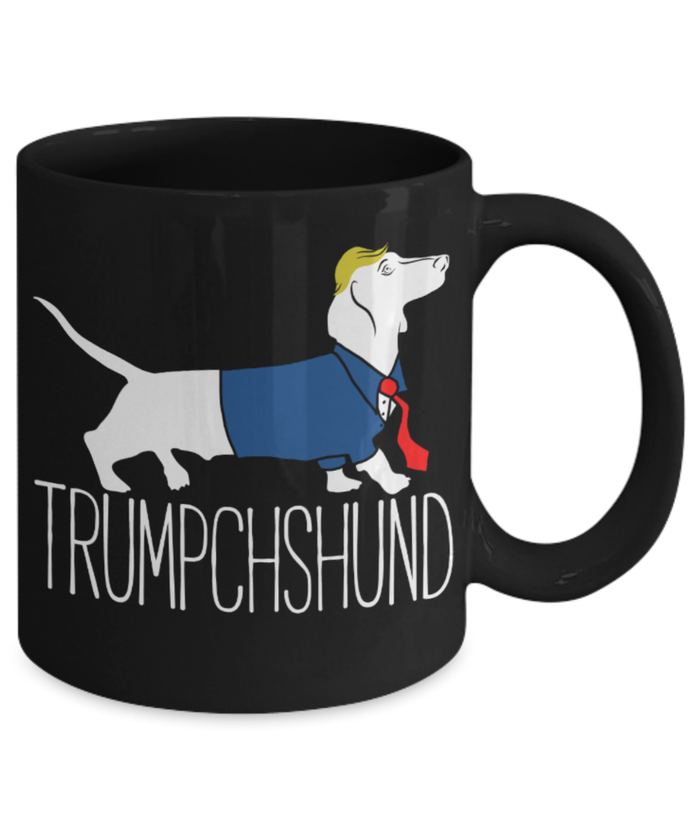 Trumpchshund - Black Coffee Mug Porcelain Tea Cup 11 oz - Great Gift