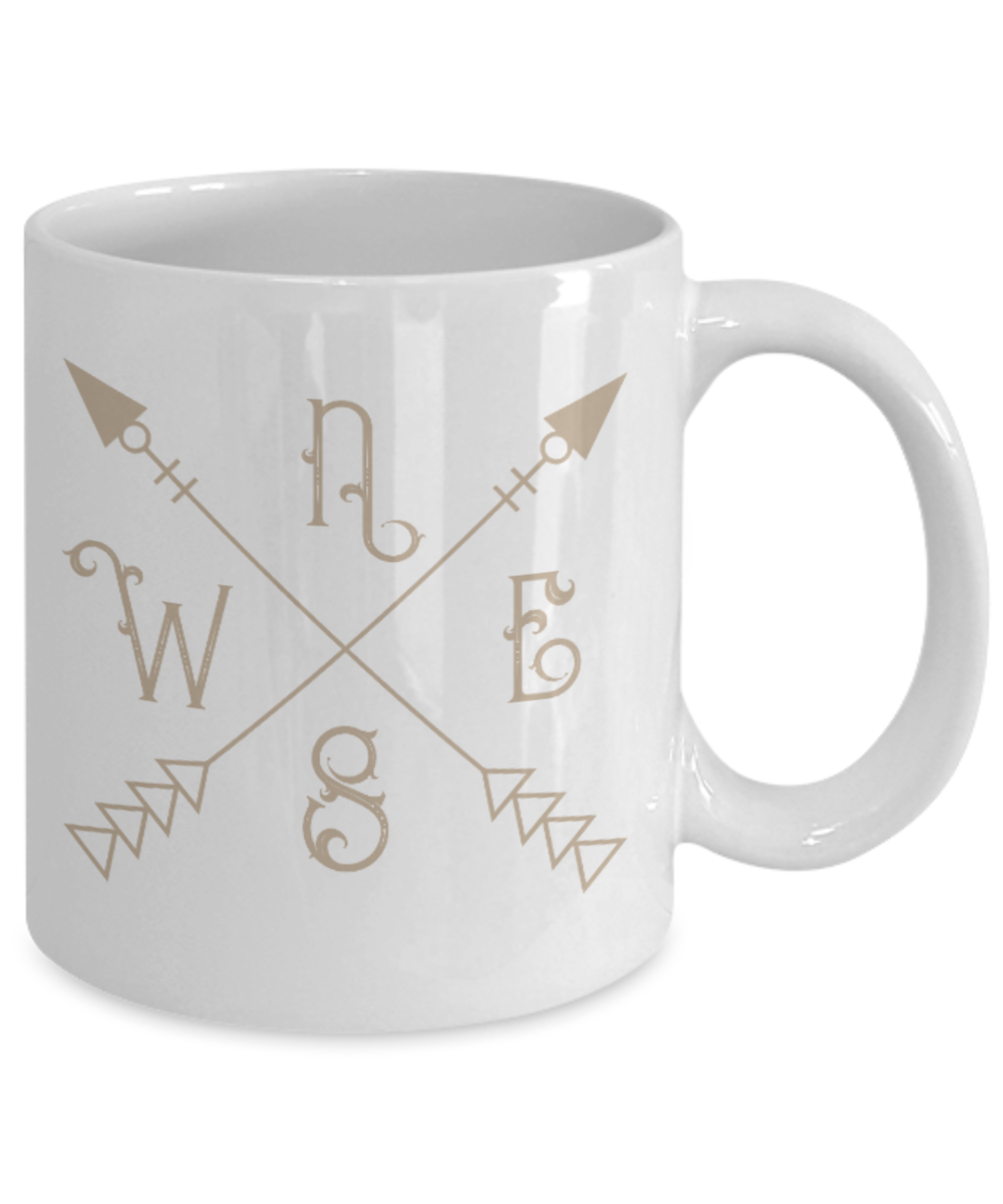 Fashion/Trends Lovers mugs , Compass Rustic - White Coffee Mug Porcelain Tea Cup 11 oz - Great Gift