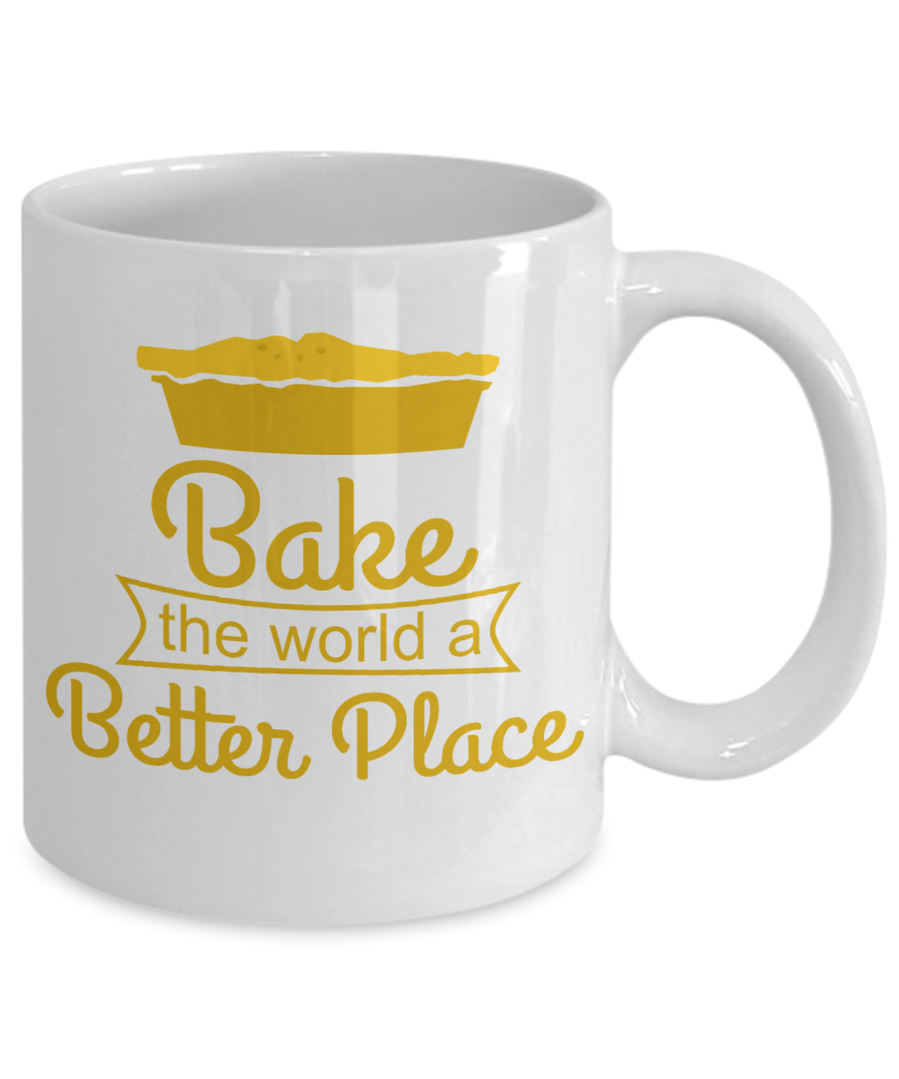 Love To Bake Coffee Mug, Bake The World a Better Place-White Porcelain Coffee Mug 11 oz for Baker, Mom, Sister, Brother,Dad