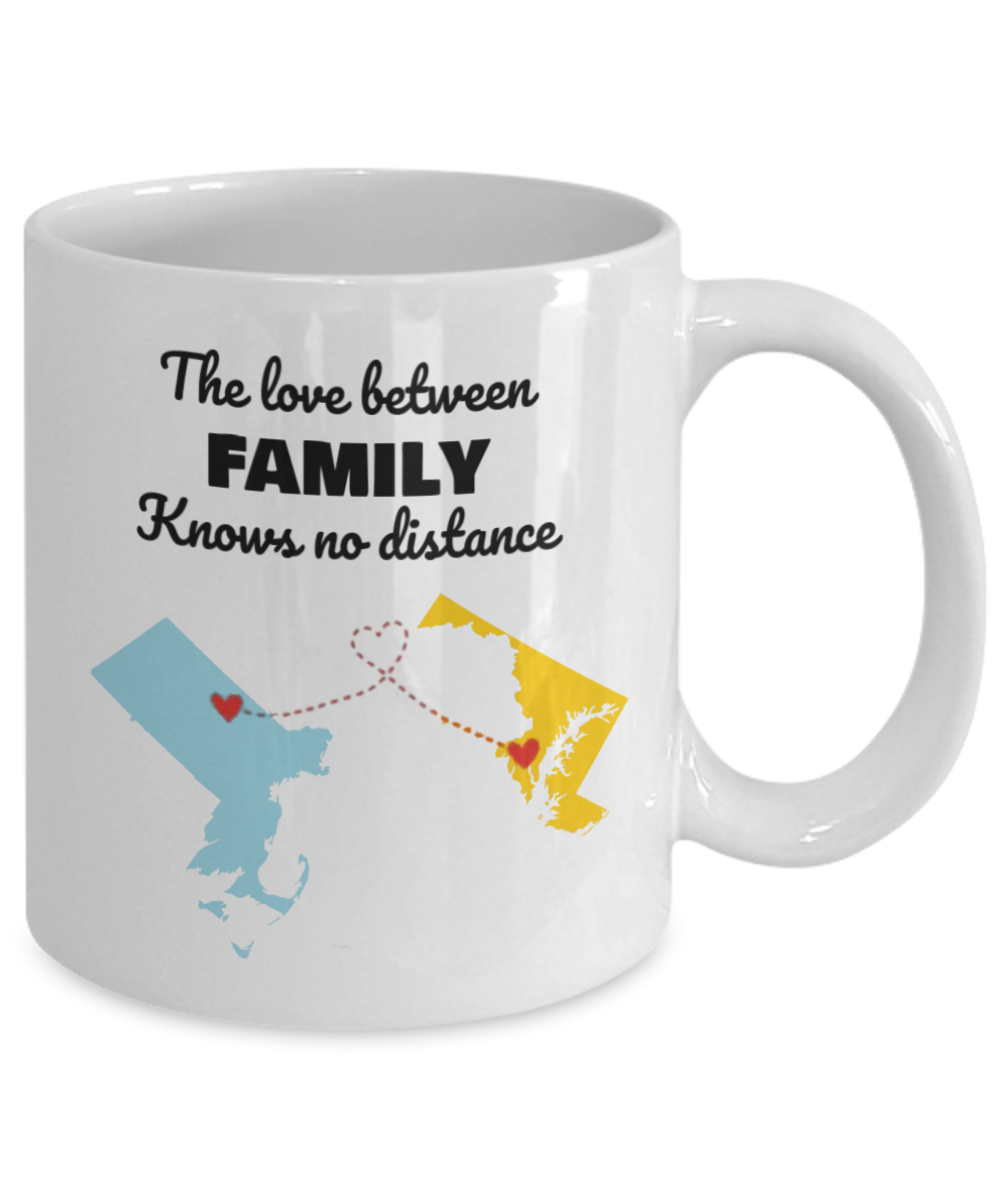 Maryland Massachusetts Gifts | Long Distance State Coffee Mug | State to State | Away From Hometown Family | Moving Away Mug
