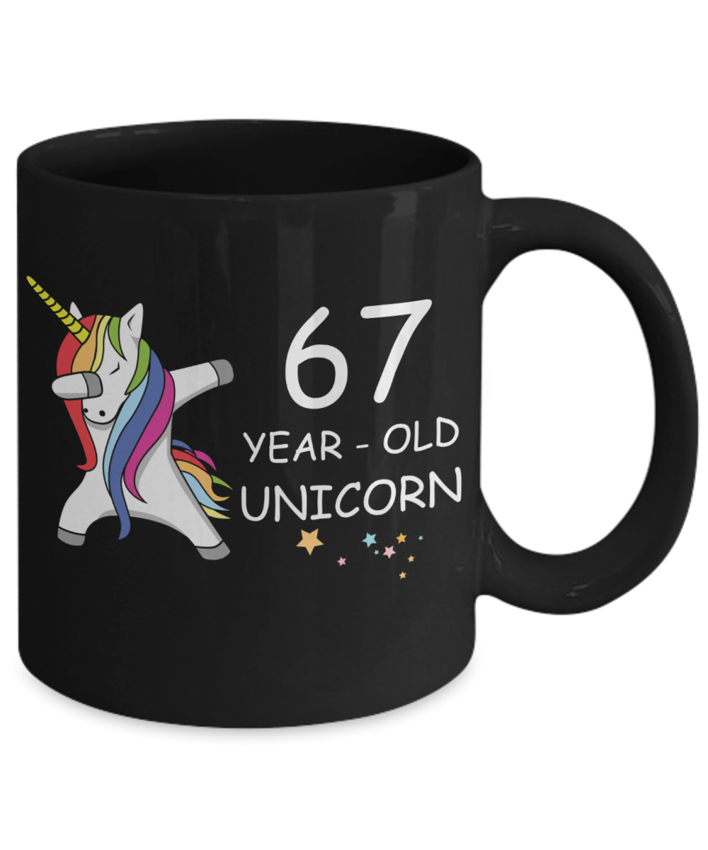 67th Birthday Gift for Women - 67 Year Old Unicorn Dabbing Mug - Funny Black Porcelain Coffee 11 oz for Grandma, Mom, Sister, Best Friend, Women, Her - Legends are Born In 1953