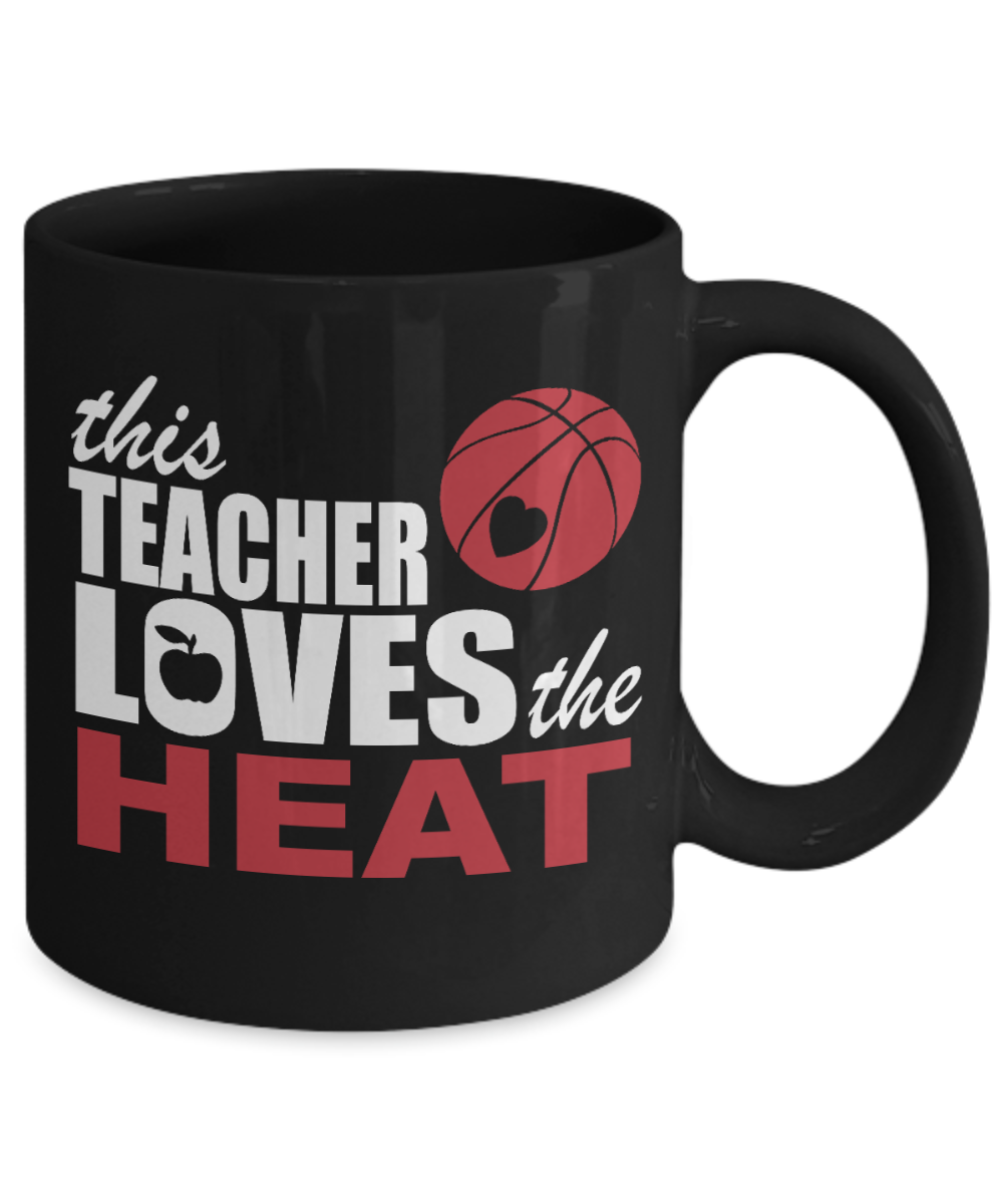 Best Teacher Ever Gift Coffee Mug, This Teacher Loves The Heat-Black Porcelain Coffee Mug 11 oz For Teacher, Teachers Day, Birthday, Christmas, Basketball, Fan, Lover, Gift