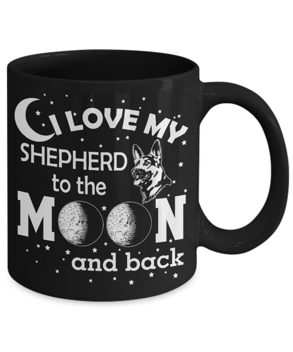 Personalized Dog Lover Gift Coffee mug,I Love My Shepherd To The Moon And Back-Black Porcelain Coffee Mug 11 oz