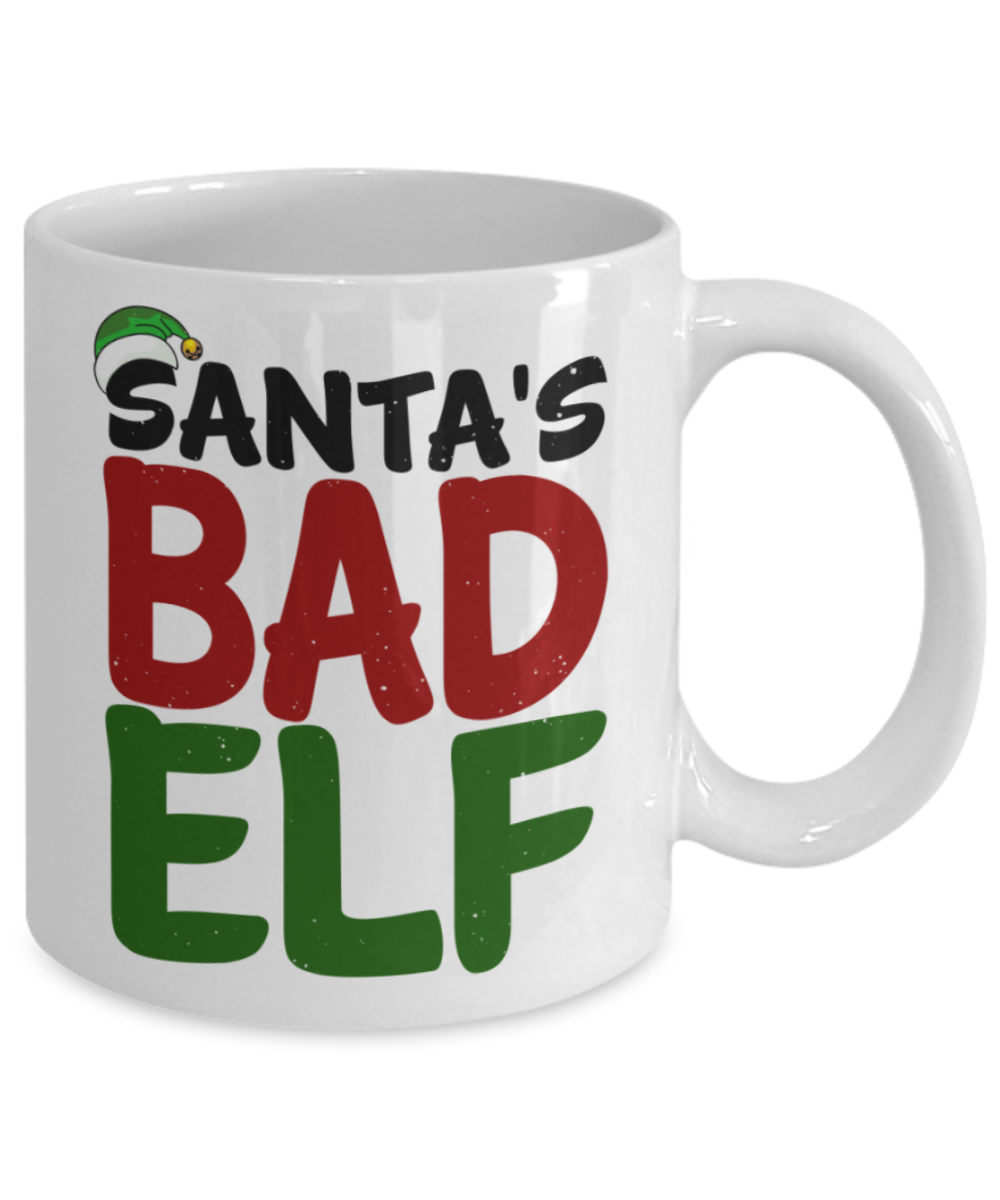 Christmas gift ideas, Sants's Bad ELF - Funny White Porcelain Coffee Mug Cute Ceramic Cup 11 oz