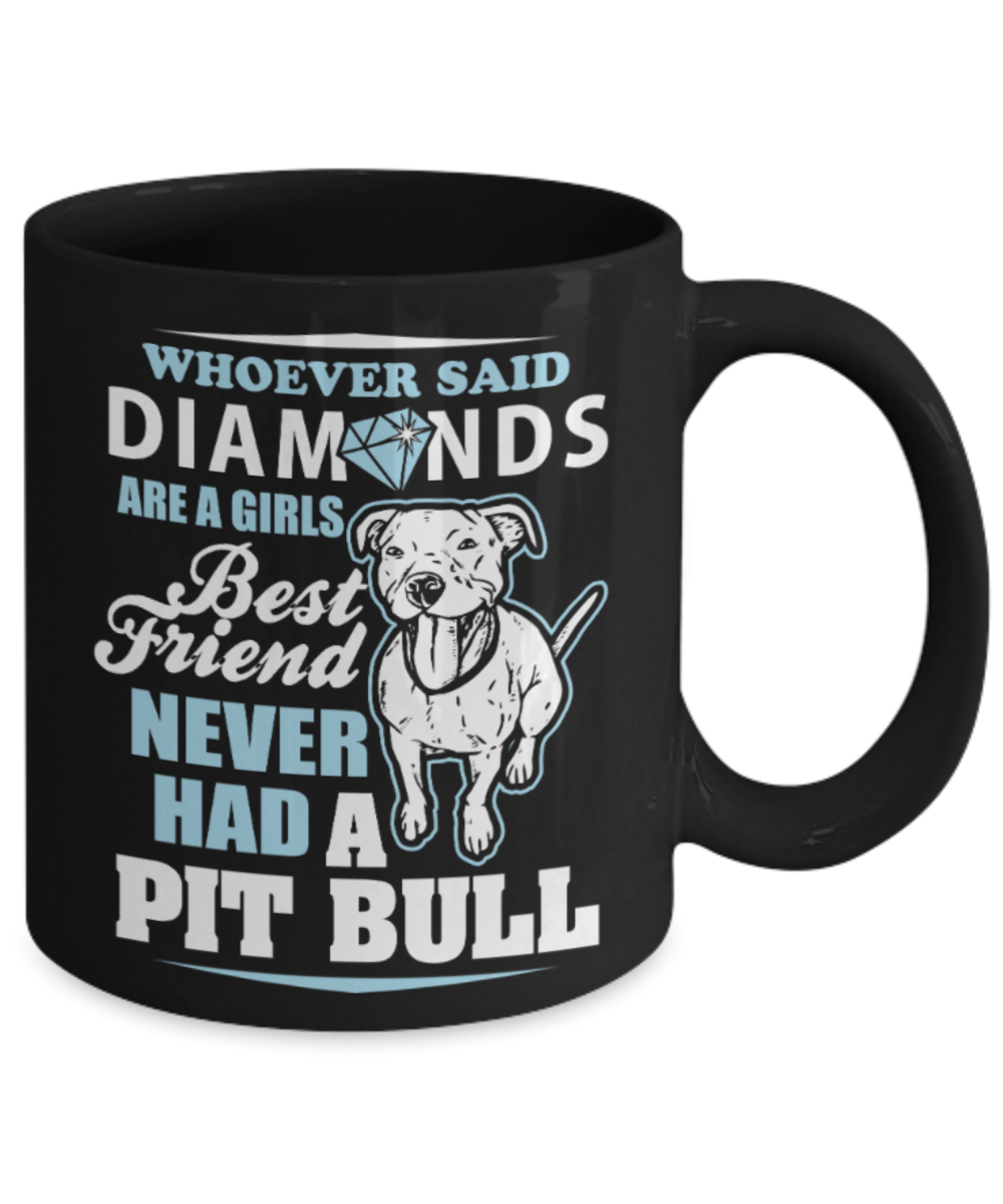 Gift gor dog lovers , Diamonds Pitbull - Black Coffee Mug Porcelain Tea Cup 11 oz - Great Gift