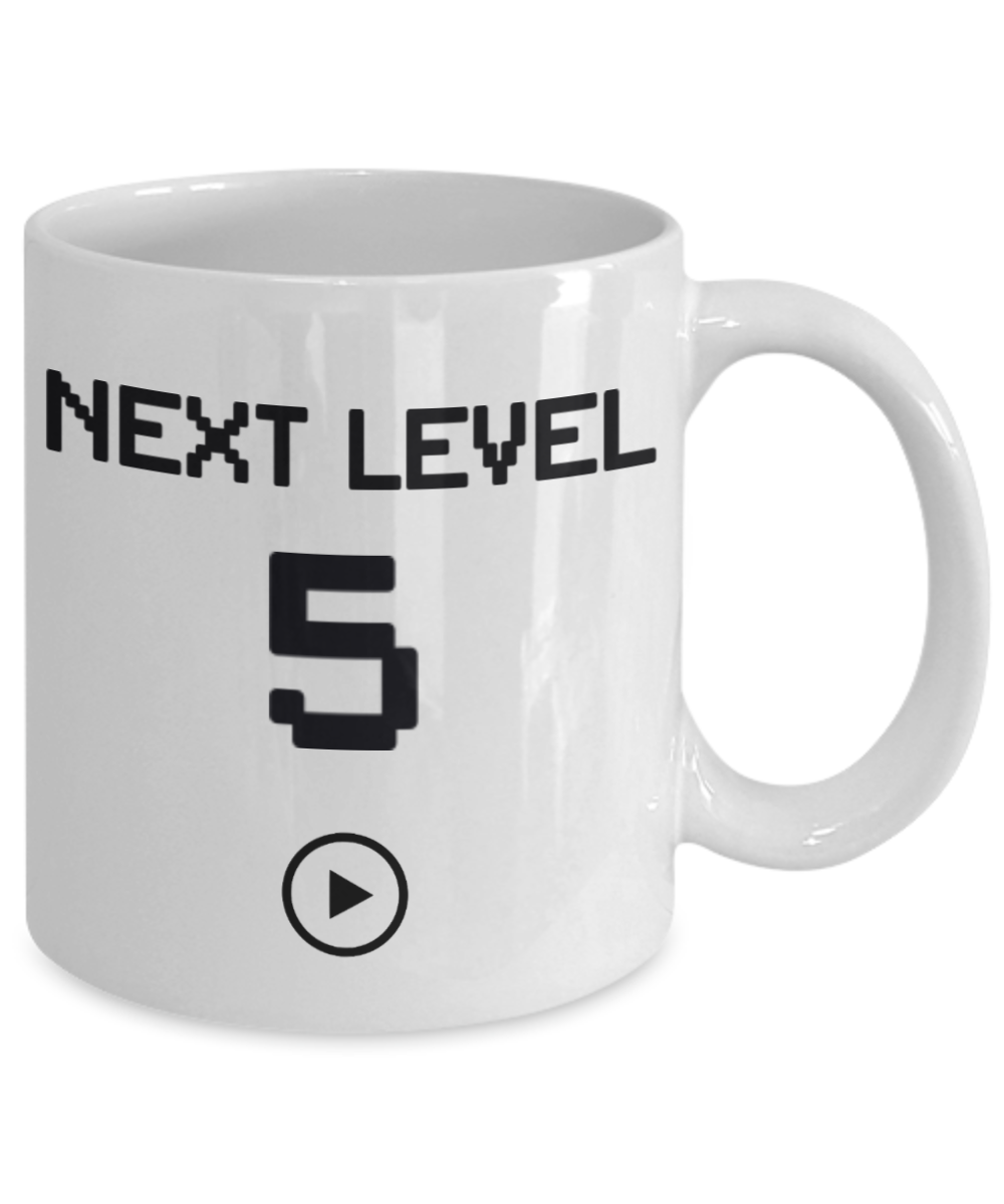 5th Birthday Gift Coffee Mug For Kids, Next Level 5, Gamer Coffee Mug, Birthday Mug- White Porcelain Coffee Mug 11 Oz Funny Quotes Coffee Mug