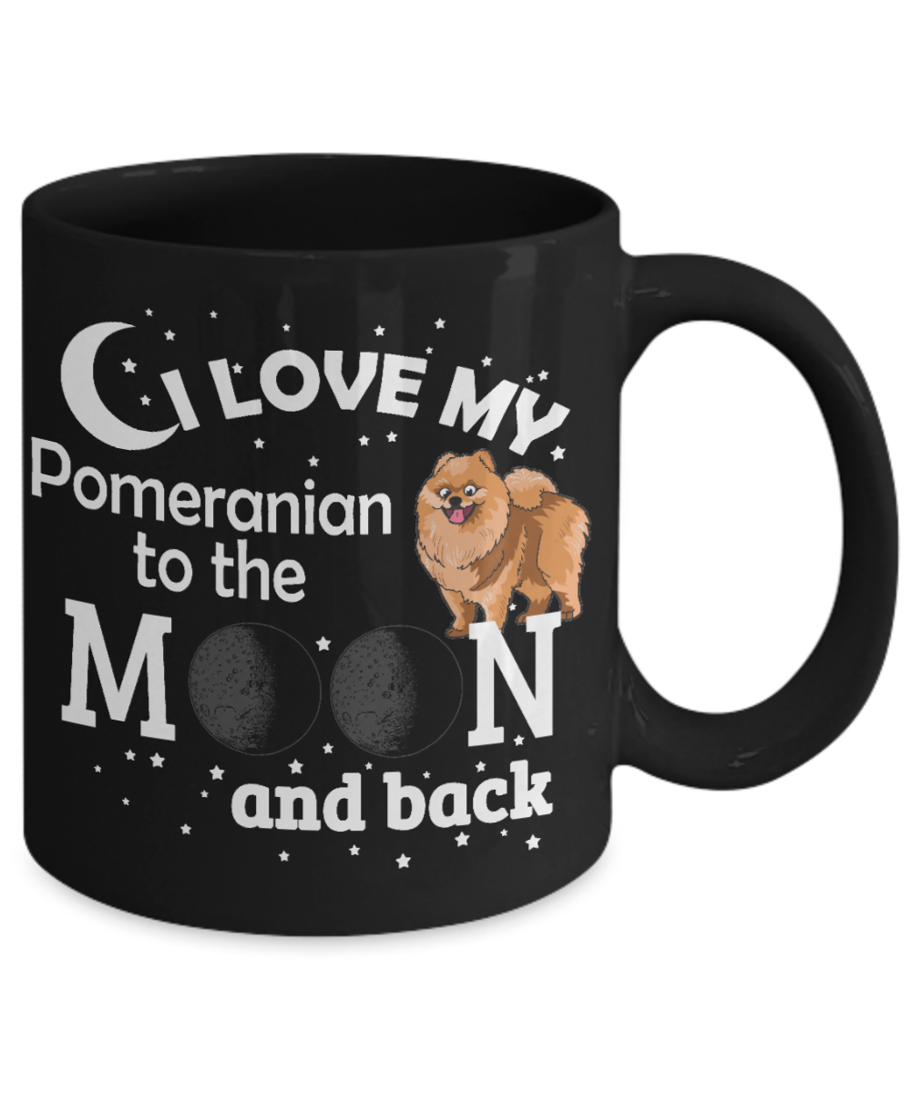 Best Dog Dad Custom Coffee Mug,I Love My Pomeranian To The Moon And Back-Black Porcelain Coffee Mug 11 oz