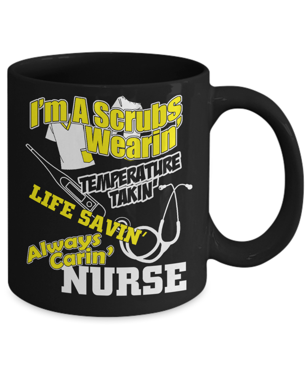 Nurse Appreciation Gift Coffee mug, I Am A Life Saving Always Caring Nurse -Black Porcelain Coffee Mug 11 oz for Girlfriend, Boyfriend, Wife, Husband, Nurse, medical, Nursing , Student