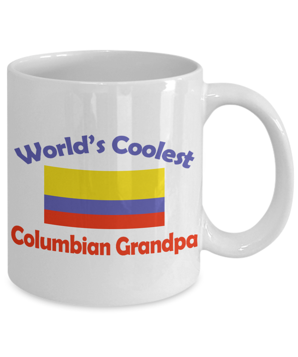 Colombian Gift Coffee Mug, World's Coolest Colombian Grandpa-White Porcelain Coffee Mug 11 oz