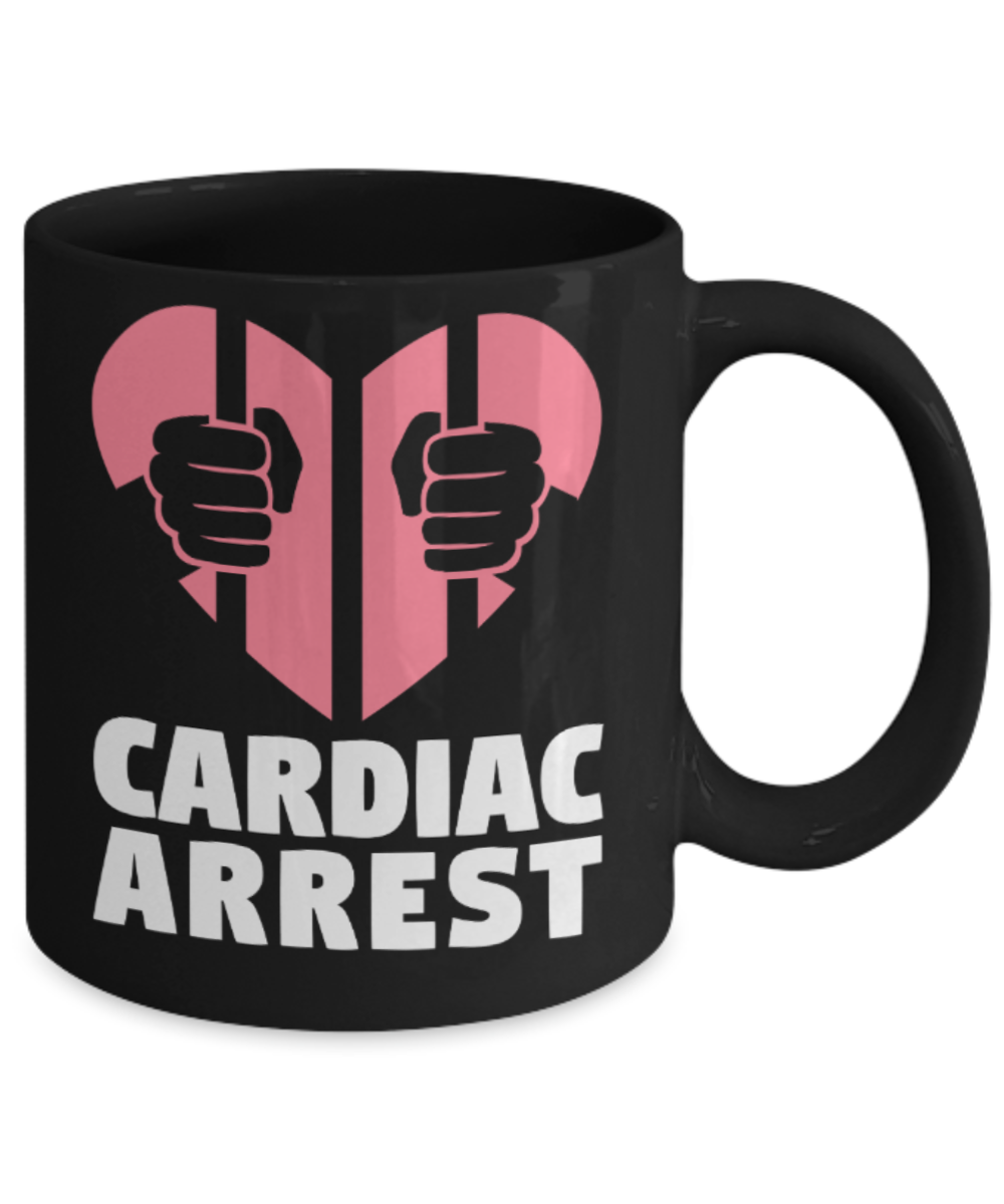 Cardiac Arrest - Black Coffee Mug Porcelain Tea Cup 11 oz - Great Gift