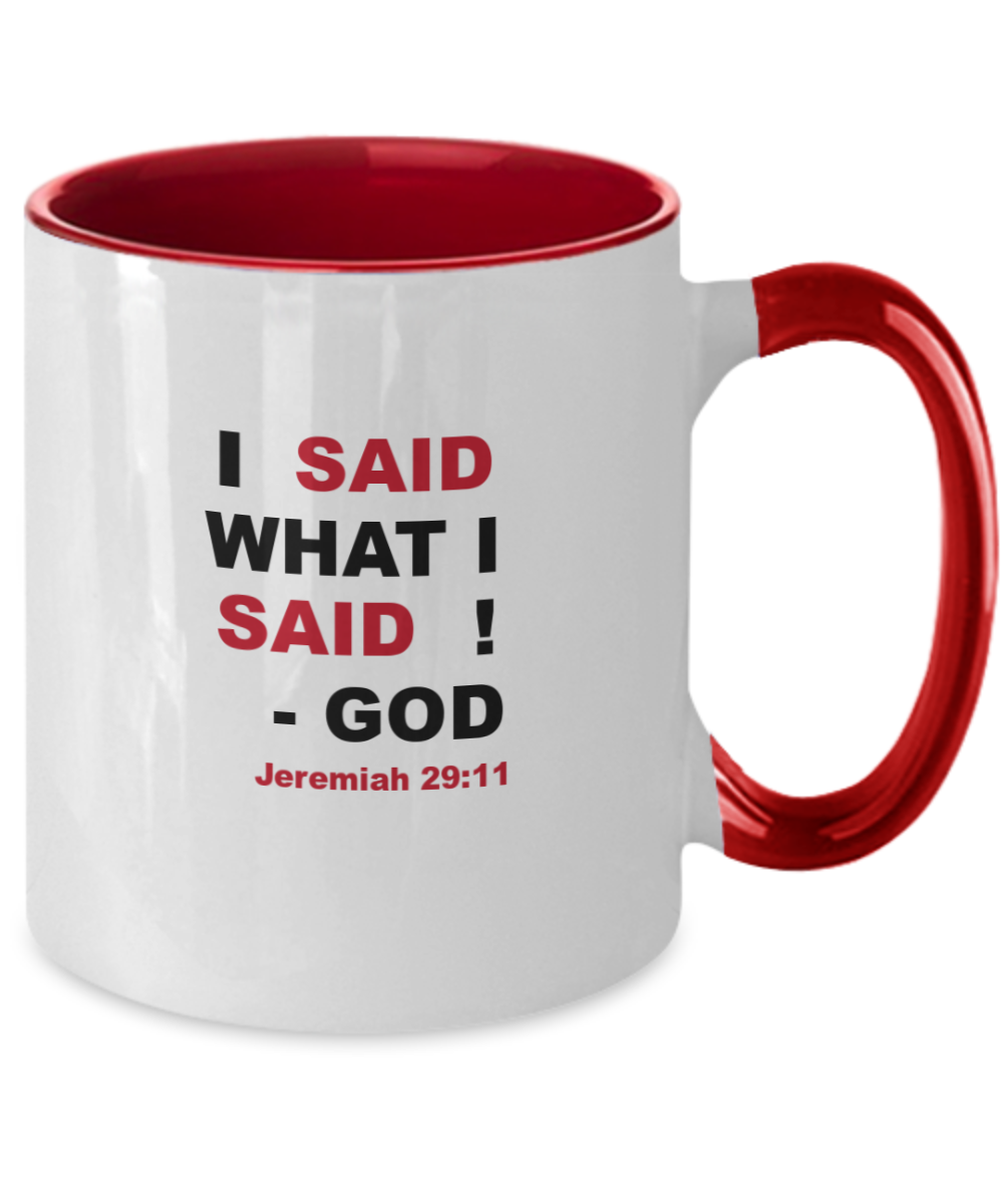 Sassy Christian | Promise Keeper | Waymaker | Miracle Worker Religious Christian Mug Gift Jeremiah 29:11 I Said What I Said Signed God,2 Tone Mug