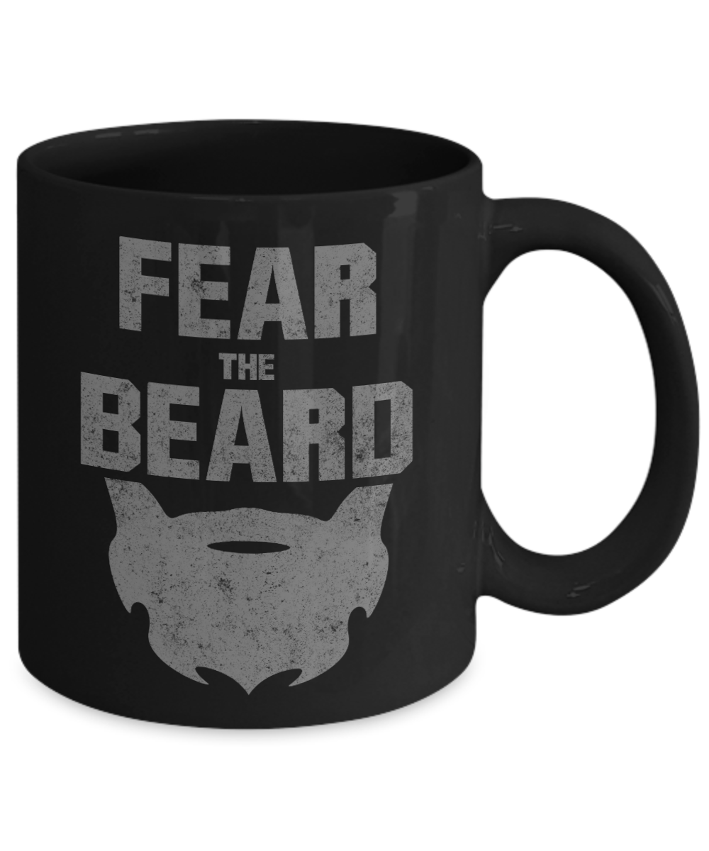 Beard Man Coffee Mug, Fear The Beard-Black Porcelain Coffee Mug 11 oz for Husband, Dad, Boyfriend
