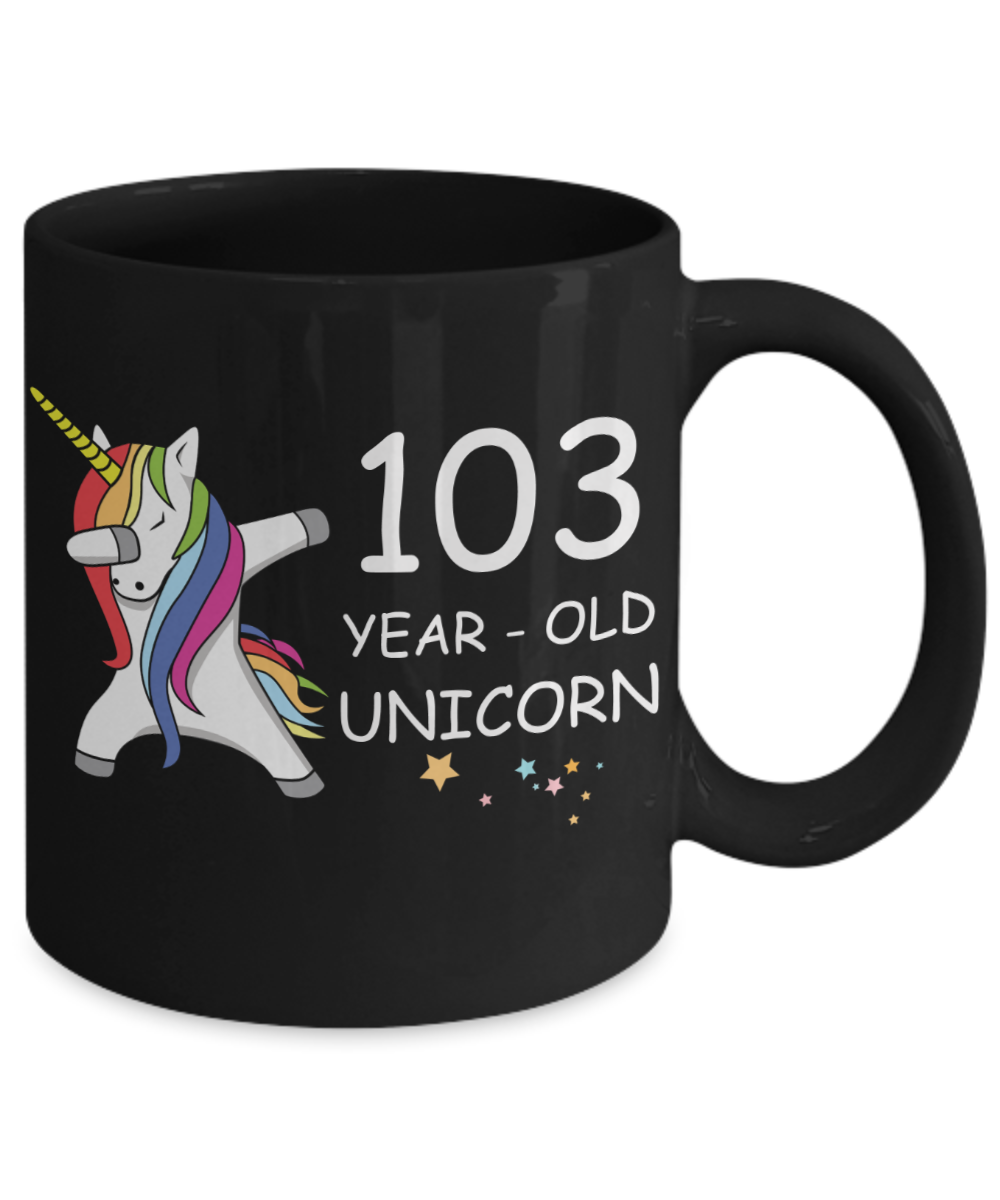 103rd Birthday Gift for Women - 103 Year Old Unicorn Dabbing Mug - Funny Black Porcelain Coffee 11 oz for Grandma, Mom, Sister, Best Friend, Women, Her - Legends are Born In 1917