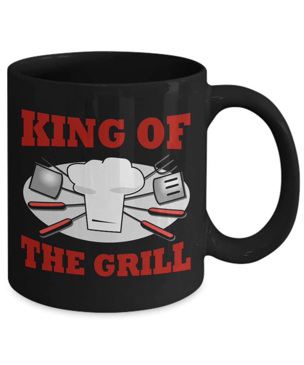 Grill Master Coffee Mug, King Of Grill-Black Porcelain Coffee Mug 11 oz for Bbq,Grilling, barbecue, grill, lover,master,dad,mom