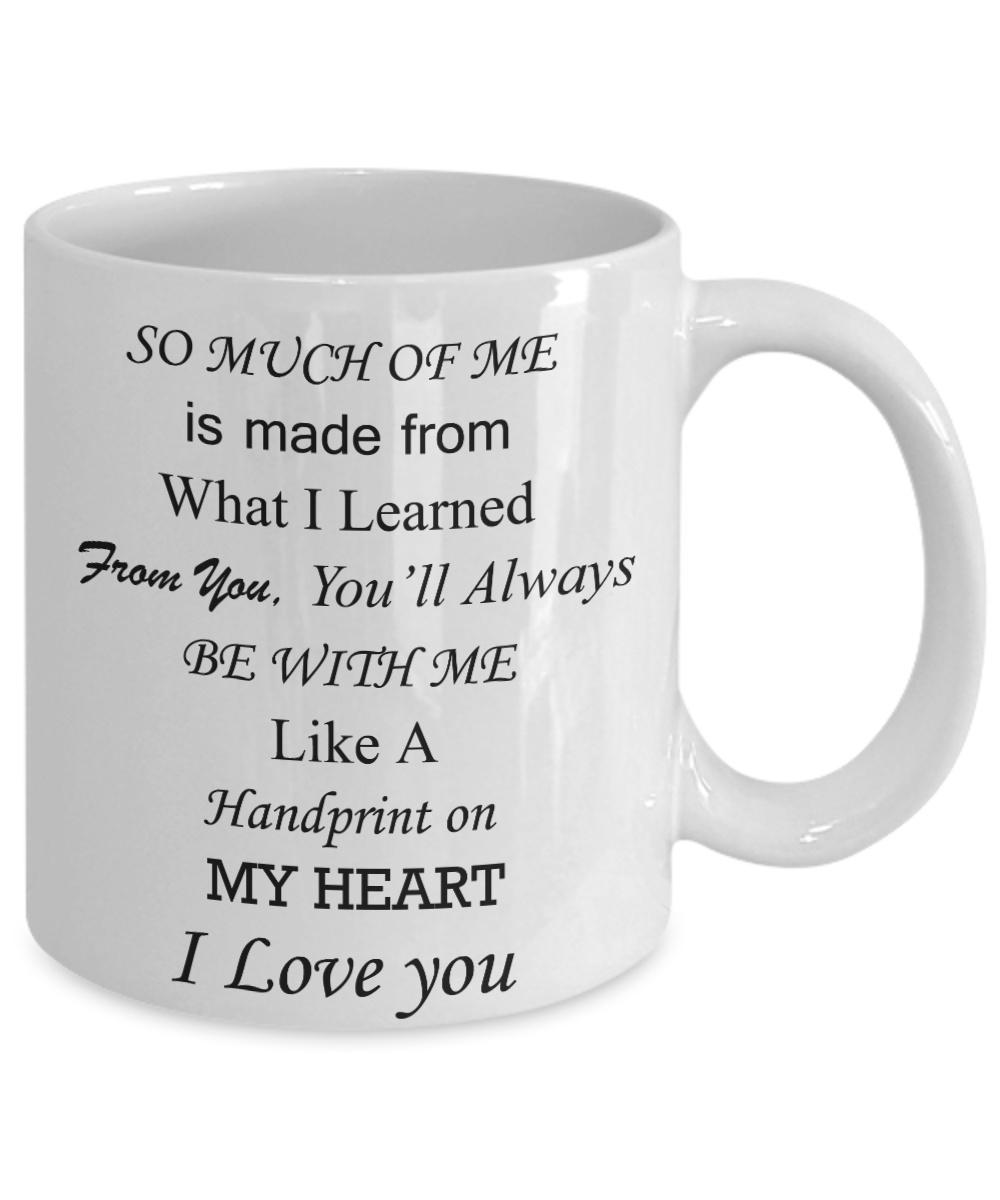 Mothers gift special love heart poem mug - Handprint on my Heart, Love you Mom - White Porcelain Coffee Mug Cute Ceramic Cup 11 oz