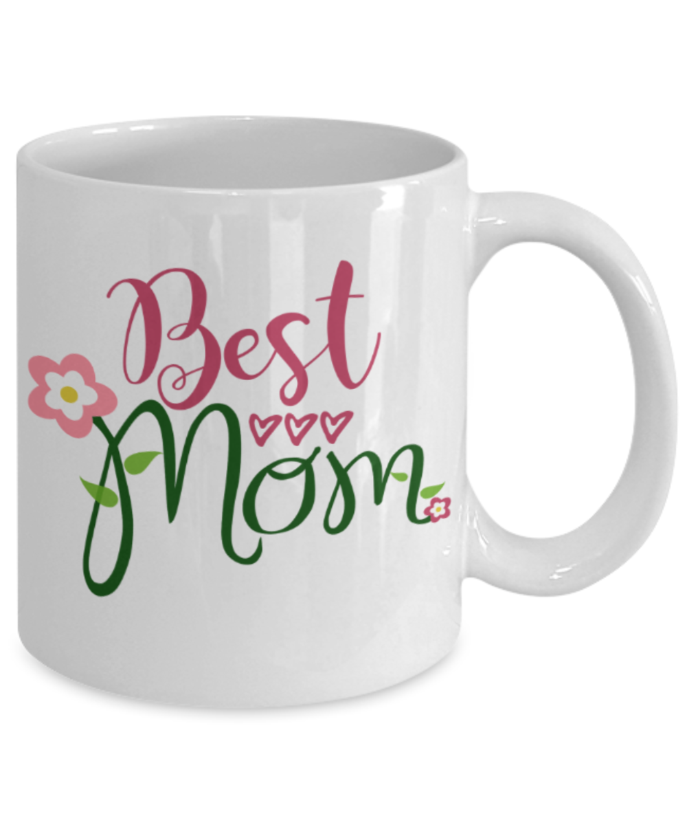 Mothere day gift - Best Mom - White Porcelain Coffee Mug Cute Ceramic Cup 11 oz