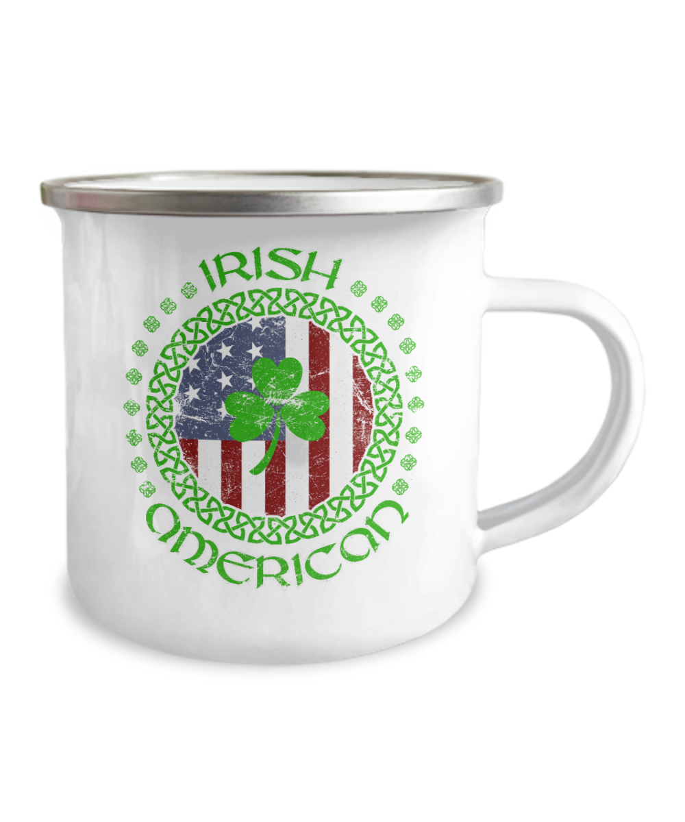 Irish American - Funny Camper Coffee Mug-12 Oz Stainless Steel Enamel Finish White Camper Coffee Mug