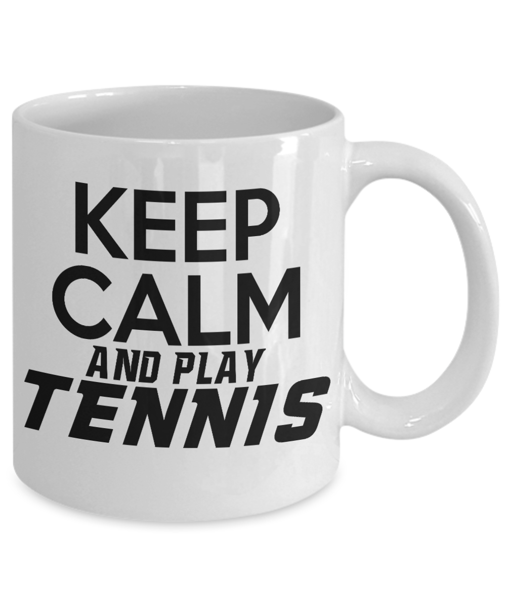Tennis Player Coffee Mug, Keep Calm And Play Tennis- White Porcelain Coffee Mug 11 Oz Funny Quotes Coffee Mug