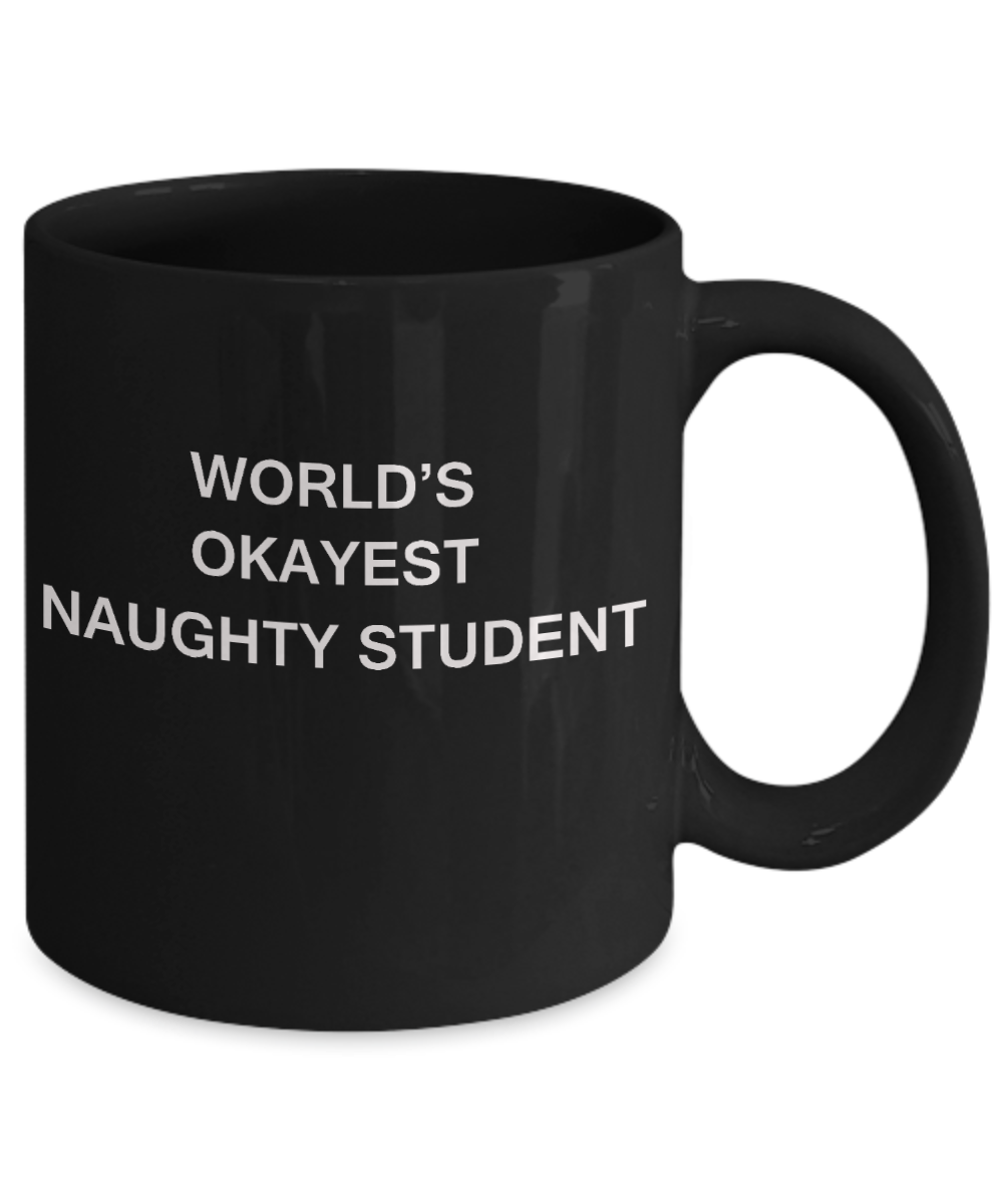 Gifts gor college students - World's Okayest Naughty Student - Porcelain Black Funny Coffee Mug & Gifts for Students 11 OZ - Funny Gifts Ideas