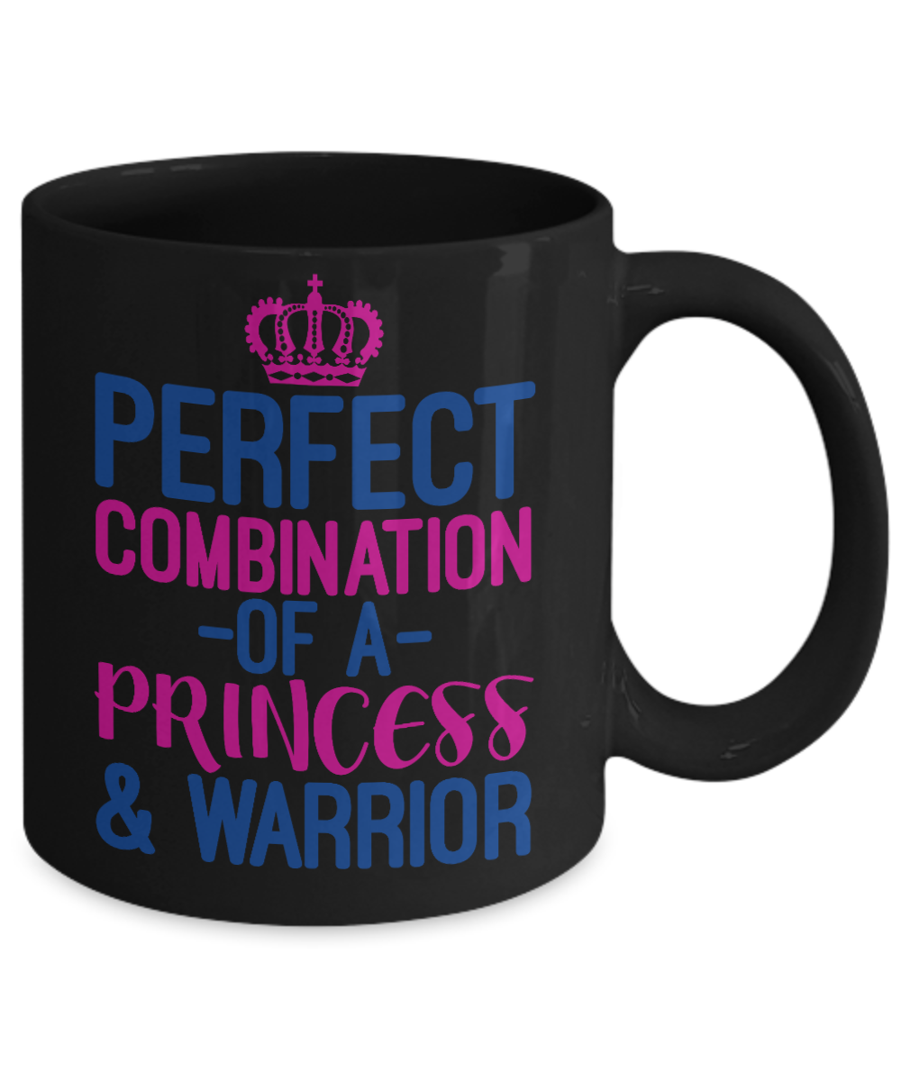 Cute Princess Coffee Mug,Perfect Combination Of A Princess And Warrior-Black Porcelain Coffee Mug 11 oz For Daughter,Teen,Women, Girlfriend