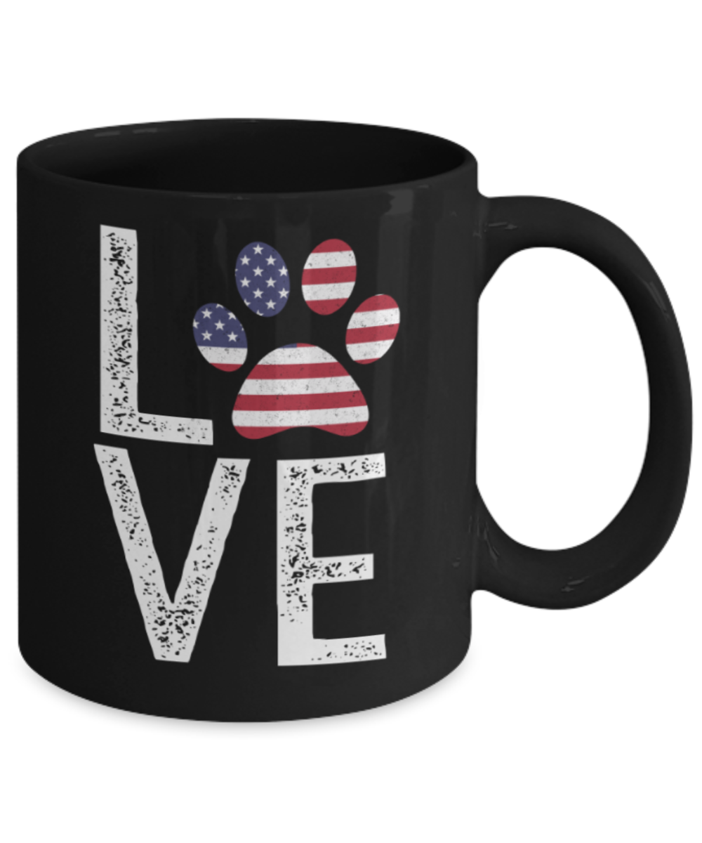 Gift gor dog lovers , Love Paw - Black Coffee Mug Porcelain Tea Cup 11 oz - Great Gift