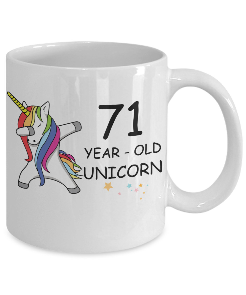 Unicorn Birthday gift 71st Birthday Gift for Women - 71 Year Old Unicorn Dabbing Mug - Funny White Porcelain Coffee 11 oz, 71st Anniversary Bday Gift for Grandma, Mom, Sister, Bestie - Legends are Born In 1949