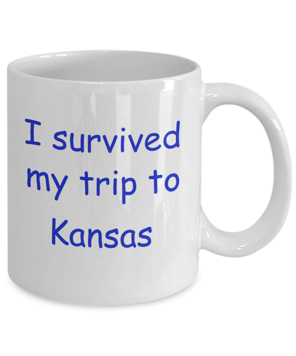 Kansas mugs souvenirs , I survived my trip to Kansas - White Coffee Mug Tea Cup 11 oz Gift