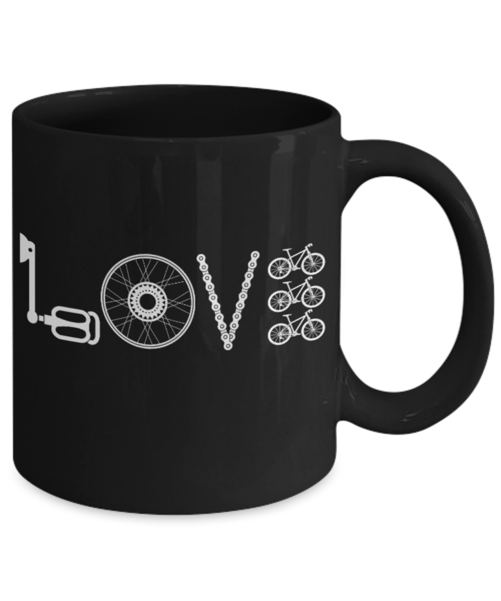 Cycling Lovers Mugs , Love Cycling - Black Coffee Mug Porcelain Tea Cup 11 oz - Great Gift