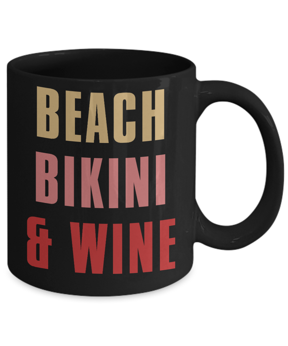 Bikini Girl Coffee Mug, Beach Bikini And Wine-Black Porcelain Coffee Mug 11 oz For Daughter,Teen,Women, Girlfriend