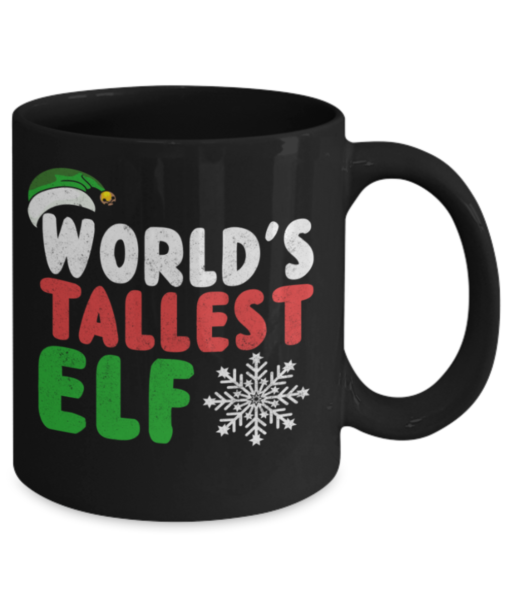 Christmas gift ideas, World's Tallest ELF - Funny Black Porcelain Coffee Mug Cute Ceramic Cup 11 oz