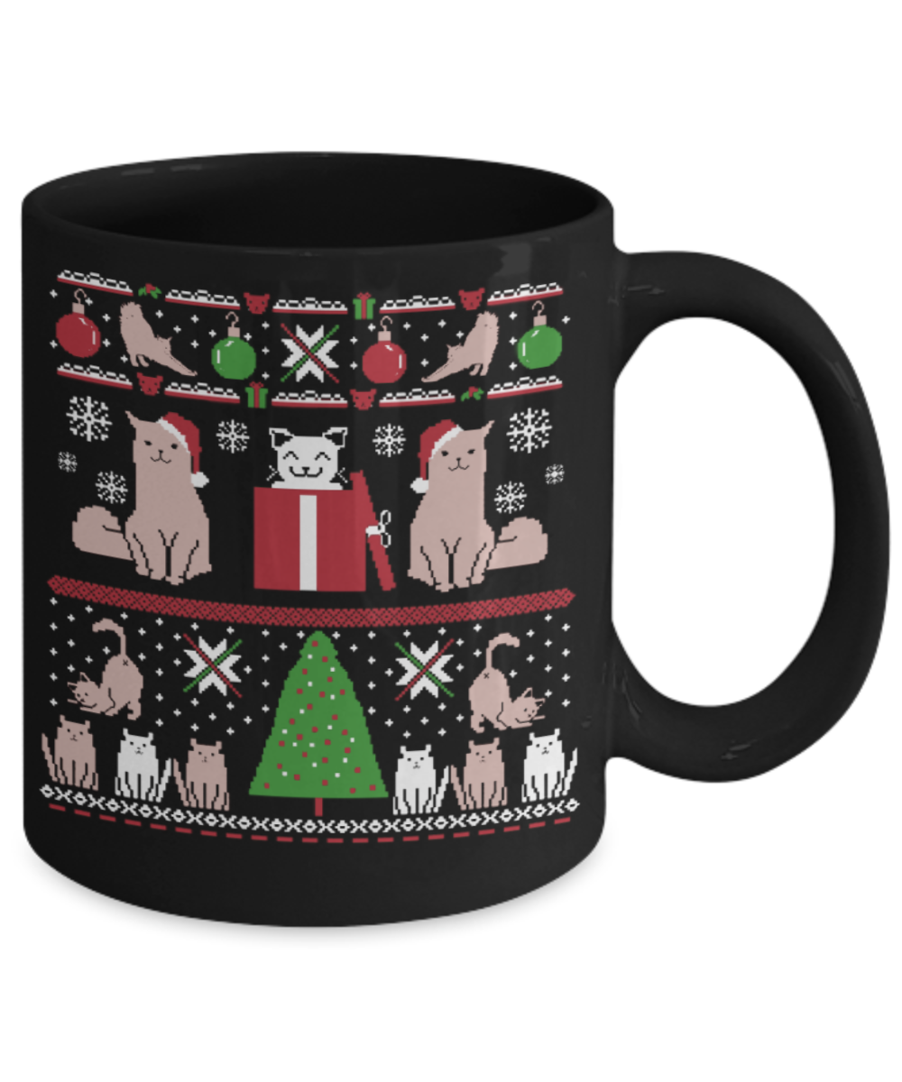 Peets coffee k cups christmas blend , Christmas Cats - Black Coffee Mug Porcelain Tea Cup 11 oz - Great Gift