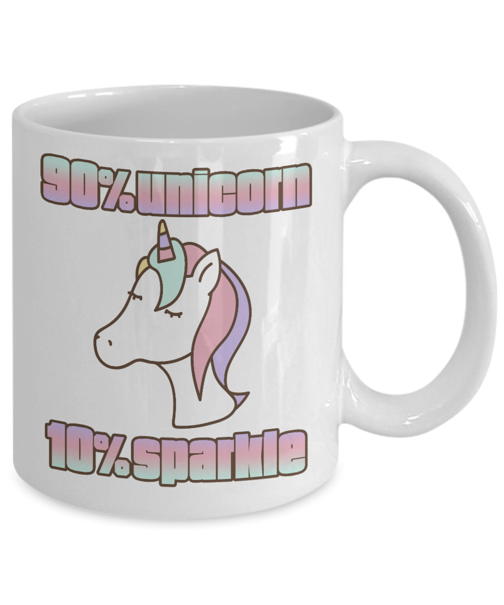 Cute Unicorn Coffee Mug, 90 Percent Unicorn 10 Percent Sparkle-White Porcelain Coffee Mug 11 oz For Daughter,Teen,Women,Grandma