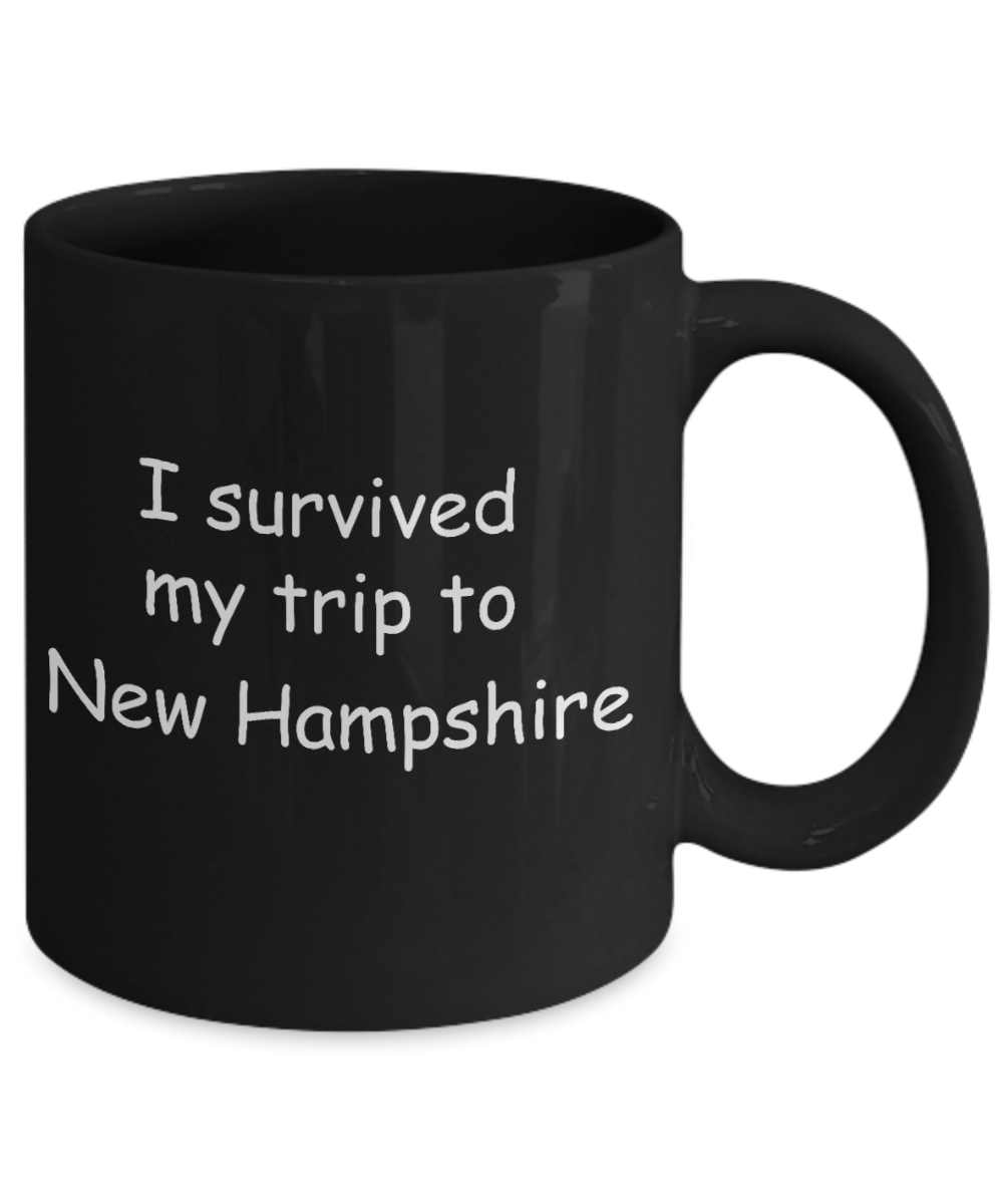 Patriotic coffee mugs , I survived my trip to New Hampshire - Black Coffee Mug Tea Cup 11 oz Gift