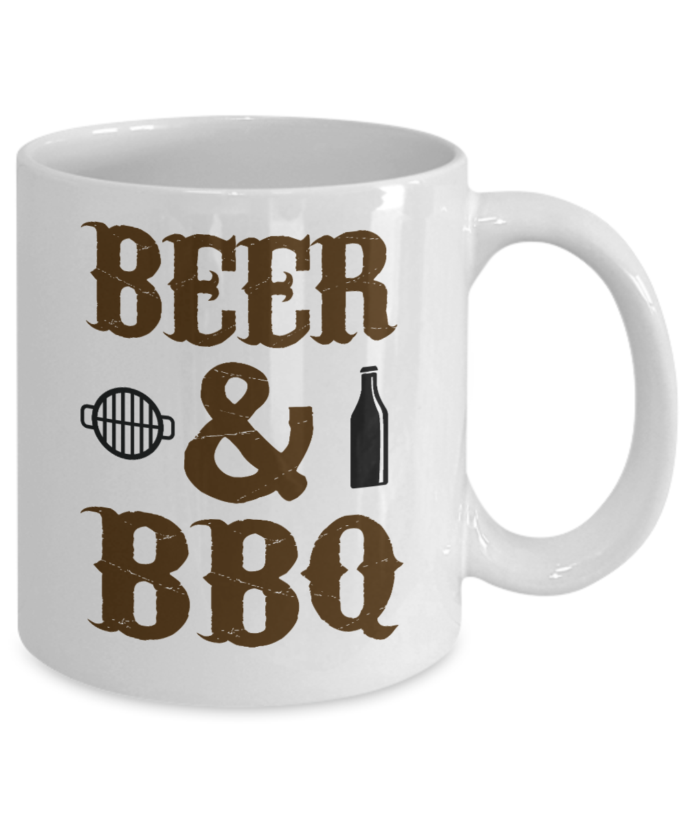 Grill Master Coffee Mug, Beer and BBQ-White Porcelain Coffee Mug 11 oz for Bbq,barbecue, grill, lover,master,dad,mom