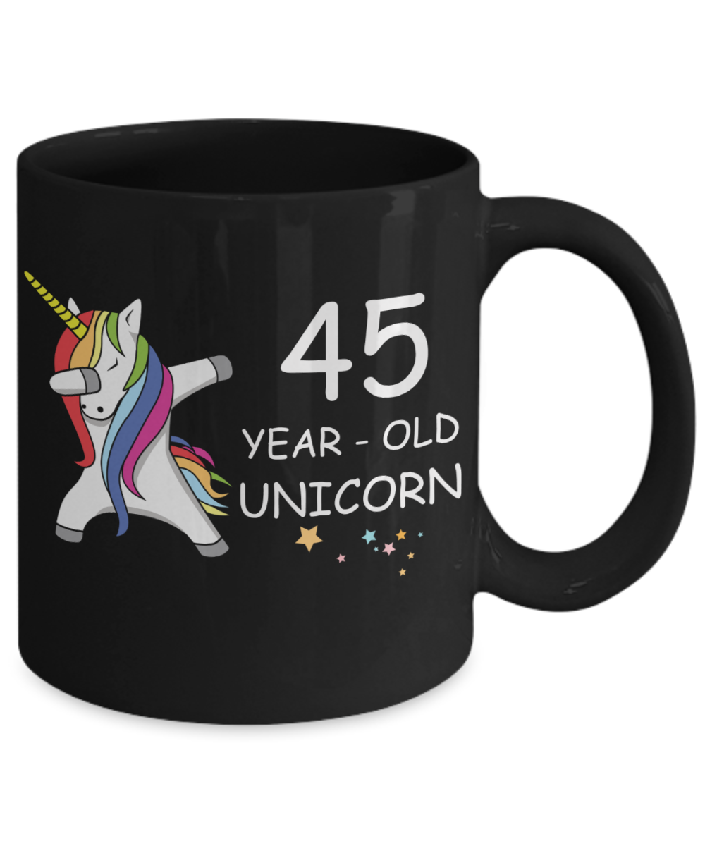 Unicorn Birthday gift 45th Birthday Gift for Women - 45 Year Old Unicorn Dabbing Mug - Funny Black Porcelain Coffee 11 oz, 45th Anniversary Bday Gift for Grandma, Mom, Sister, Bestie - Legends are Born In 1975