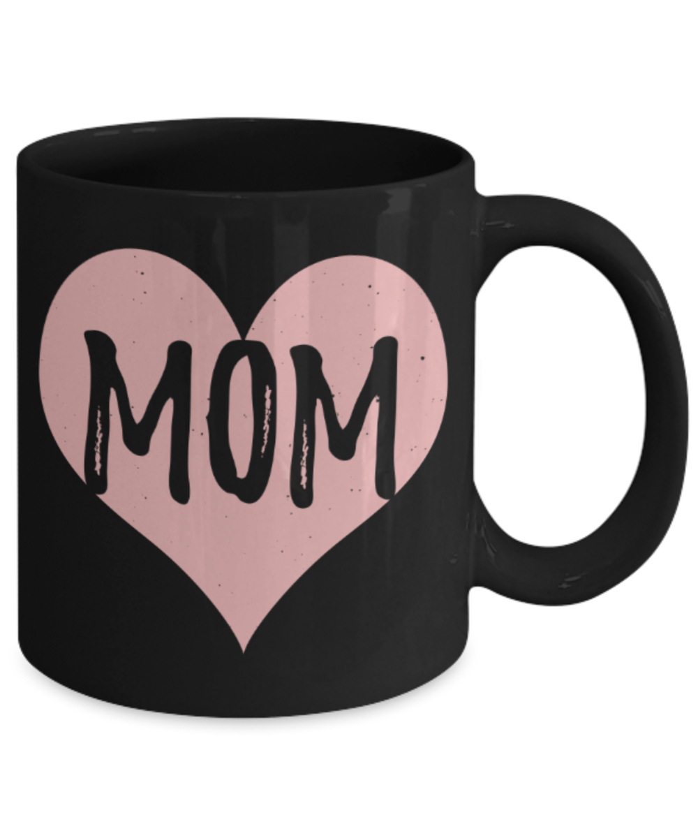 Mothere day gift - Mom Love - Black Porcelain Coffee Mug Cute Ceramic Cup 11 oz