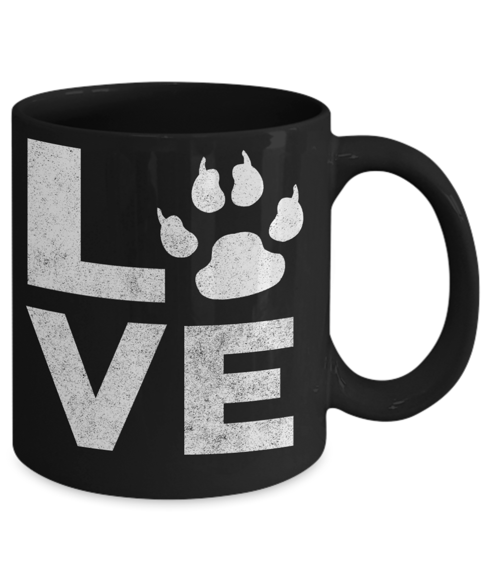Dog Lover Coffee Mug, Love Dogs - Black Porcelain Coffee Mug 11 Oz For Dog Lover, Dad, Mom