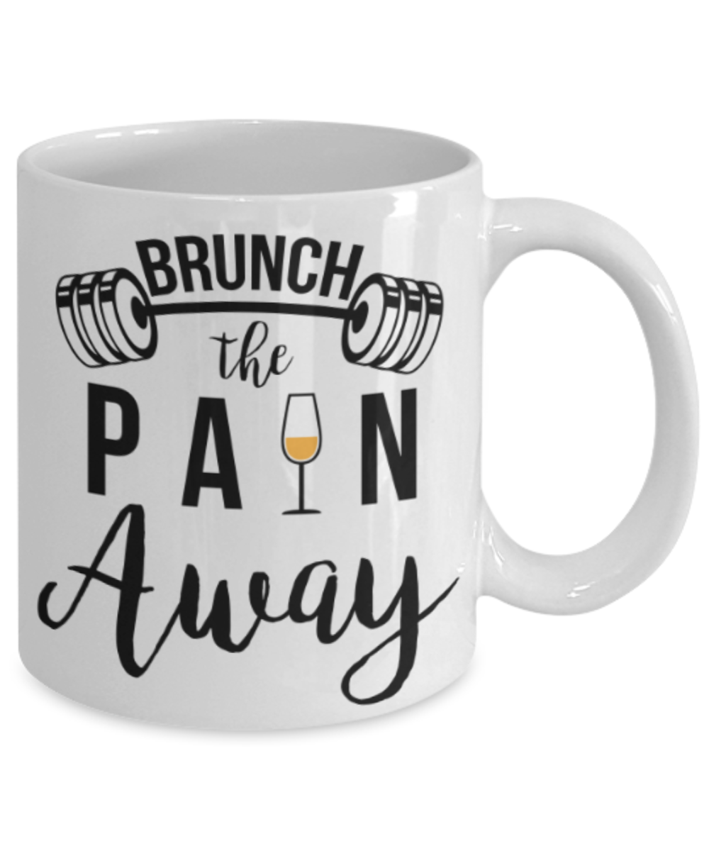 Beer Food Lovers mugs , Brunch the Pain away - White Coffee Mug Porcelain Tea Cup 11 oz - Great Gift