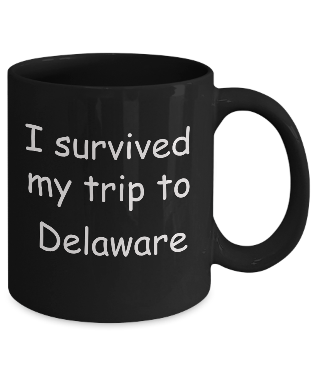 Delaware mugs souvenirs , I survived my trip to Delaware - Black Coffee Mug Tea Cup 11 oz Gift