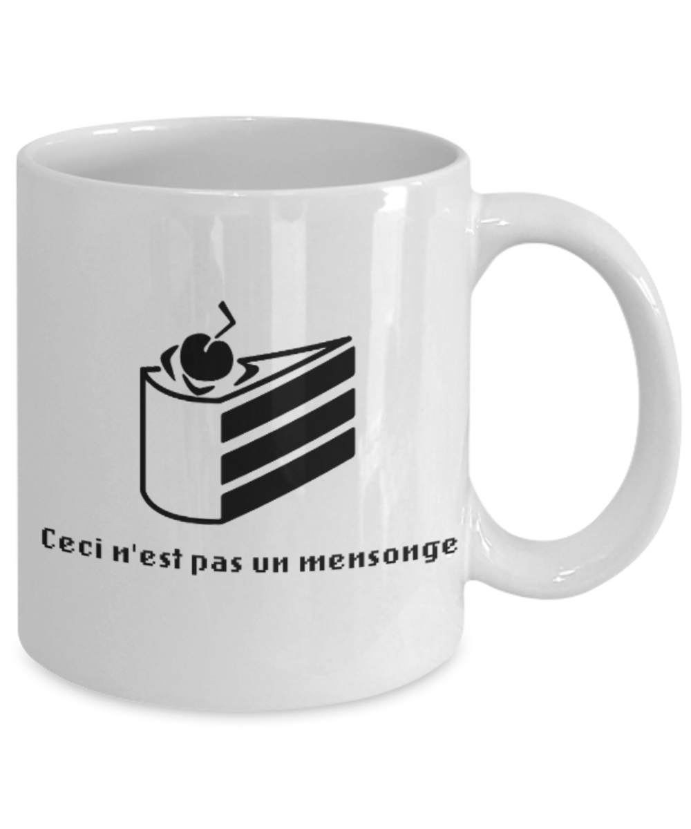 Games Lovers mugs, The Treachery Of Cake - White Coffee Mug Porcelain Tea Cup 11 oz - Great Gift