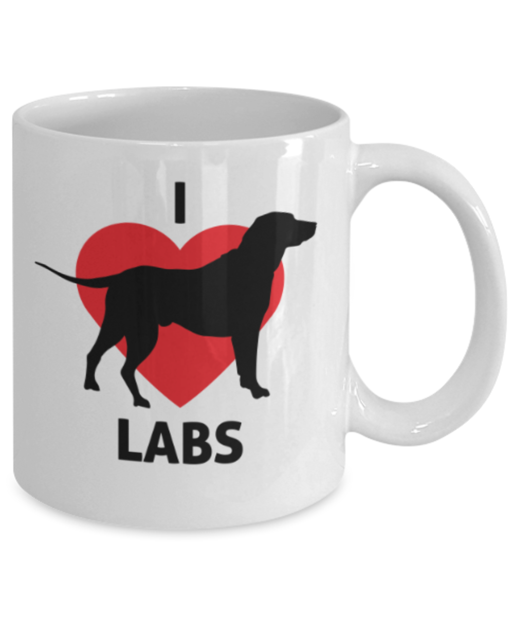 Dogs Lovers Gifts , I Love Labs - White Coffee Mug Porcelain Tea Cup 11 oz - Great Gift