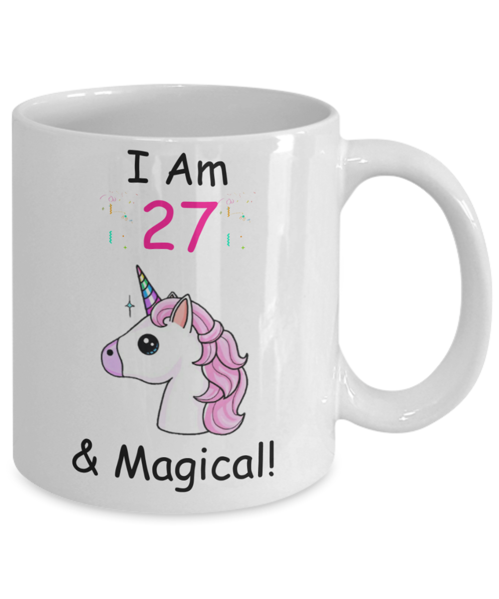 27th Birthday Gift for Women - I Am 27 & Magical Unicorn Mug - Funny White Porcelain Coffee 11 oz for Grandma, Mom, Sister, Best Friend, Women, Her - Legends are Born In 1993