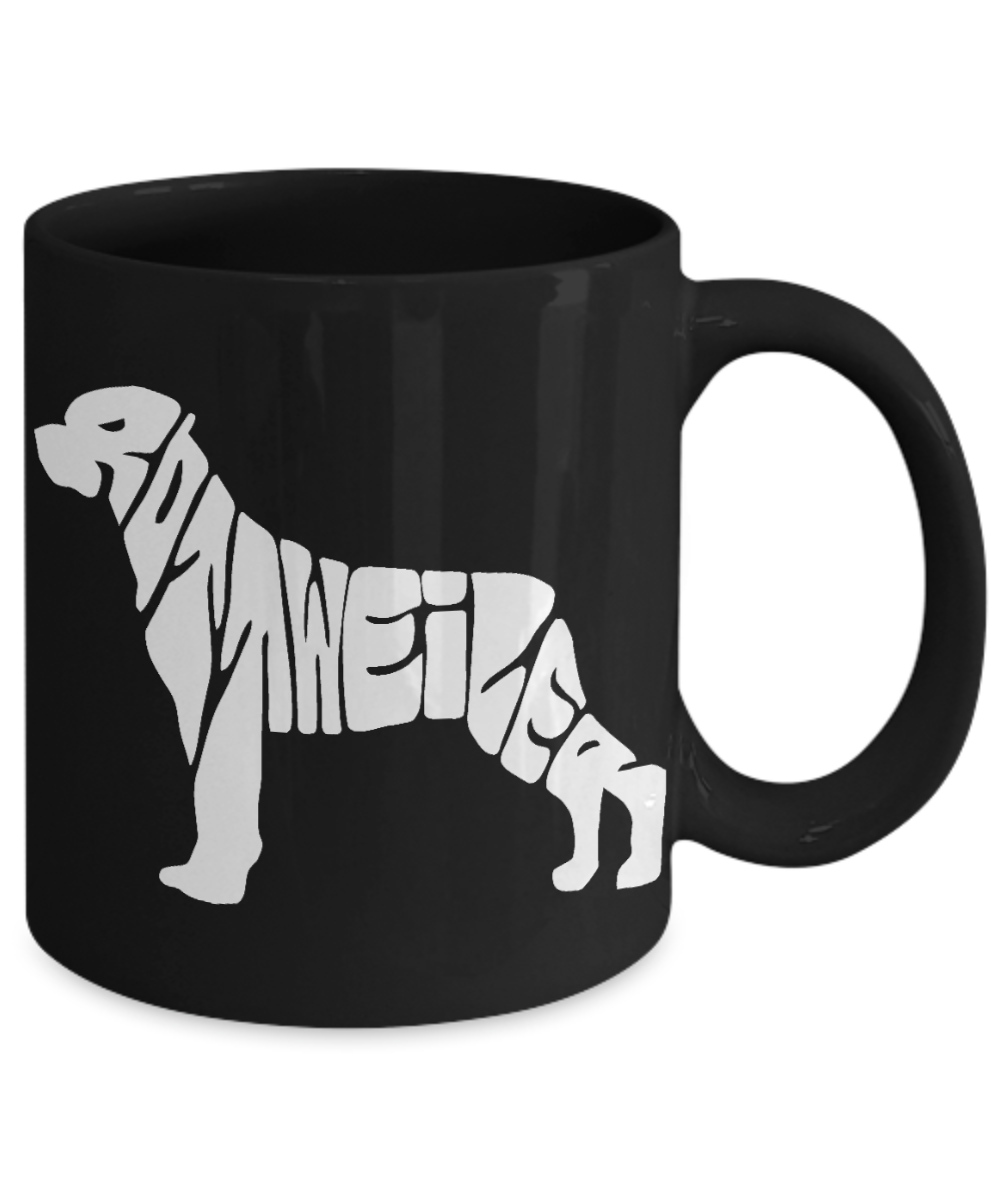 Rottweiler Lovers Gift Coffee mug,Custom Rottweiler Shape With Letter-Black Porcelain Coffee Mug 11 oz